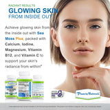 Power By Naturals Sea Moss Plus organic capsules on a wooden table