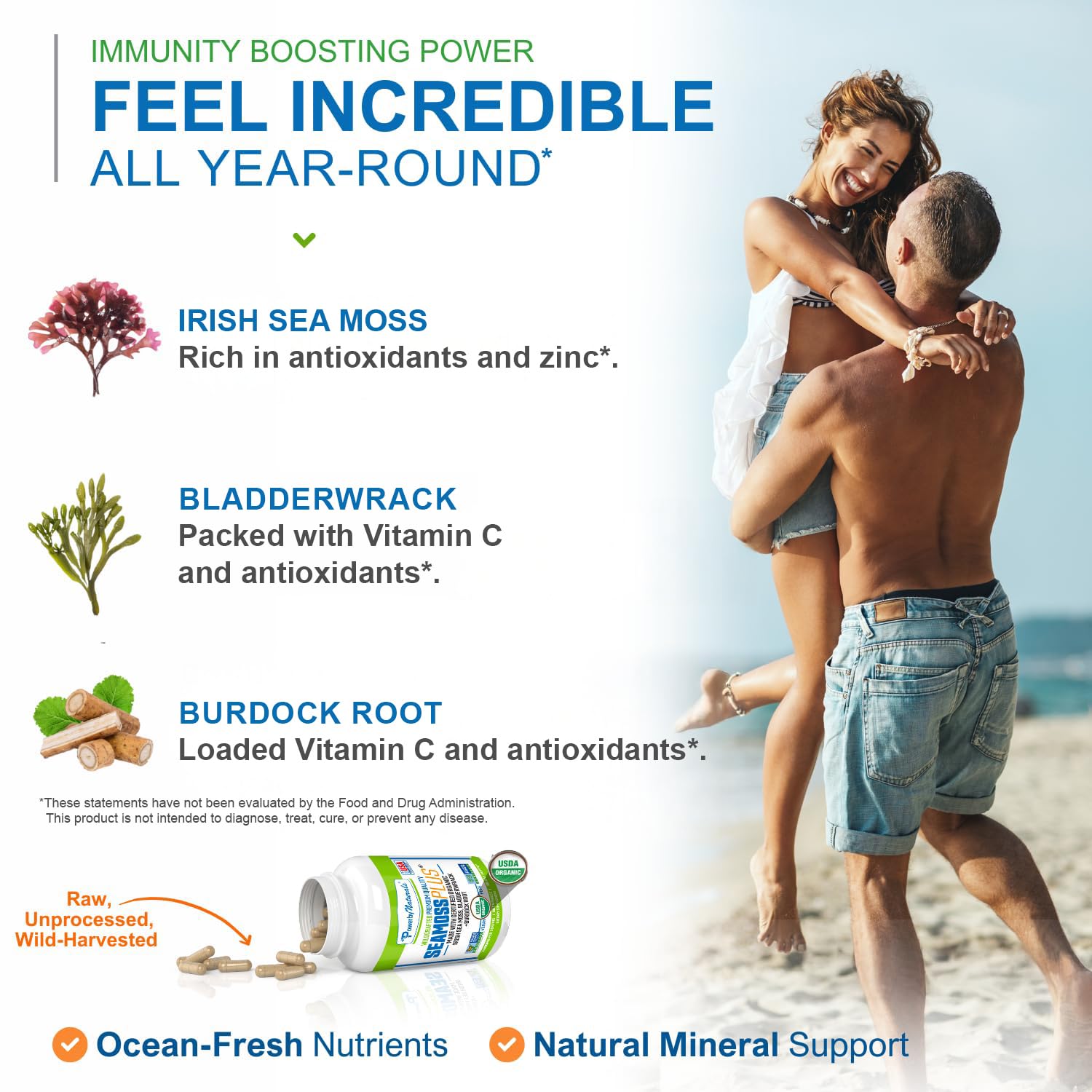 Power By Naturals Sea Moss Plus organic capsules open showing contents