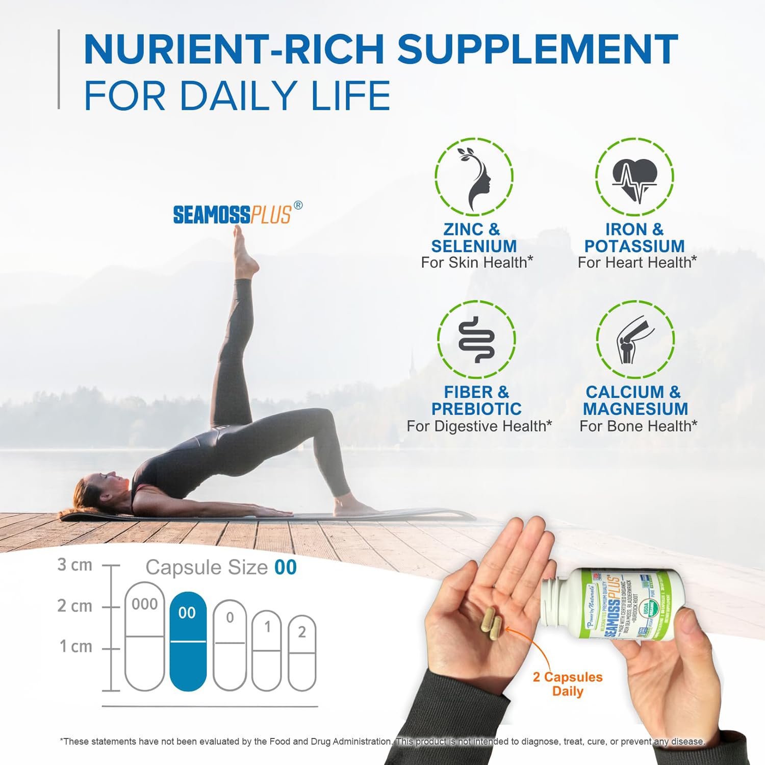 Power By Naturals Sea Moss Plus organic capsules with smoothie ingredients
