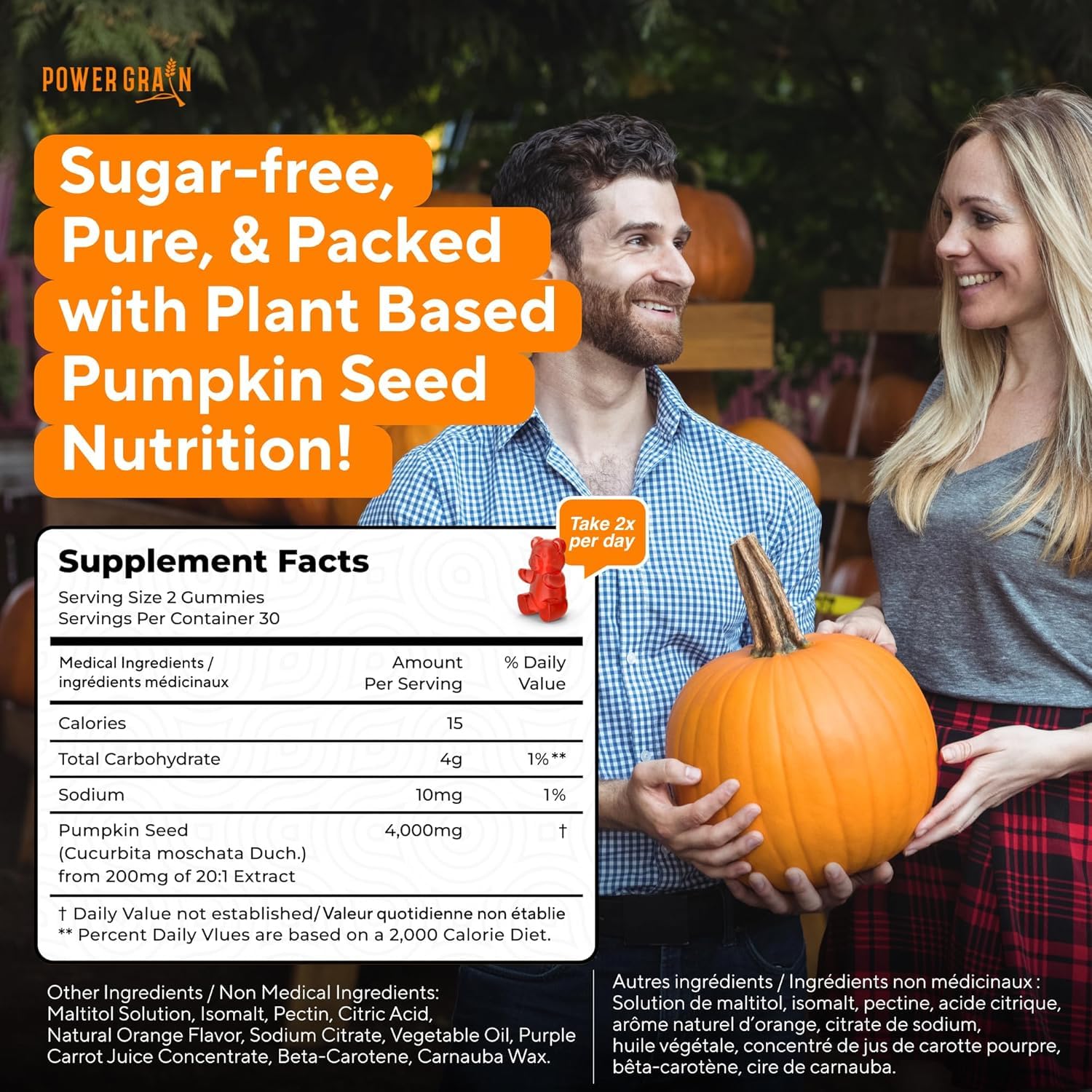 Power Grain Pumpkin Seed Oil Gummies orange-flavoured gummy close-up