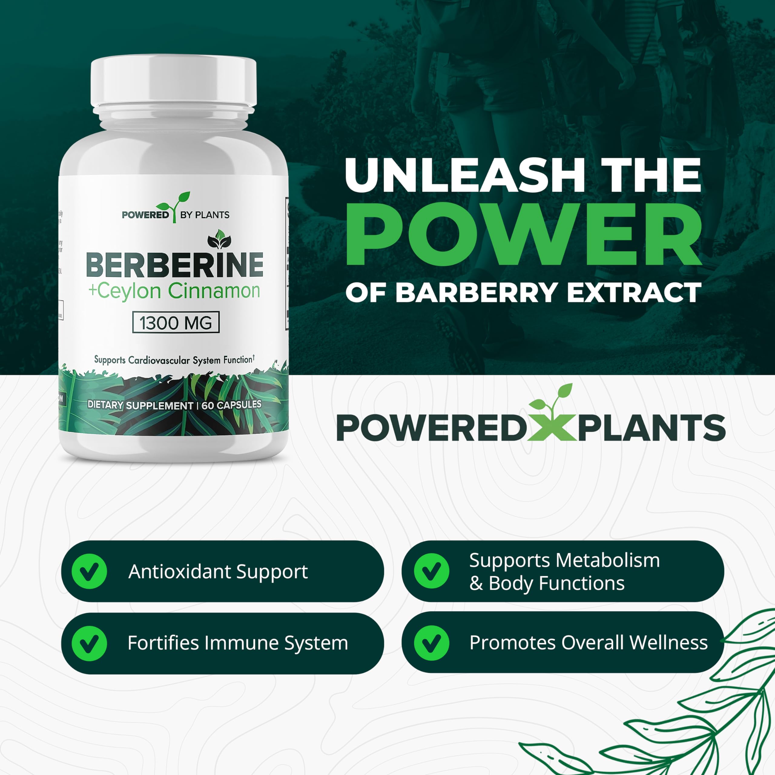 POWERED X PLANTS Berberine HCL Capsules bottle with label