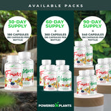 POWERED X PLANTS Fruit and Vegetable Capsules on a wooden table