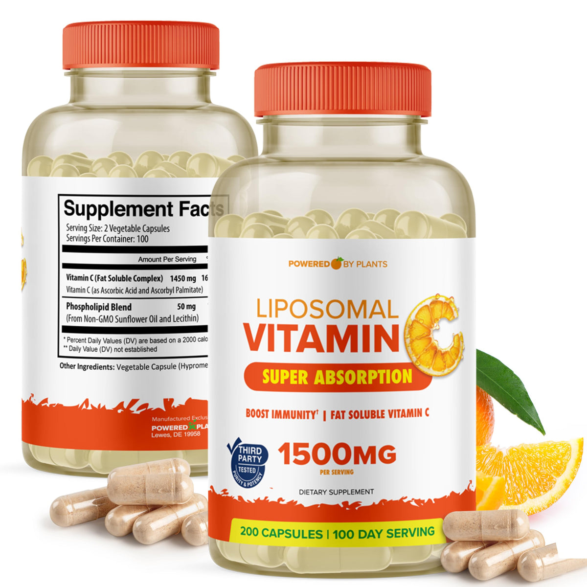 POWERED X PLANTS Liposomal Vitamin C capsules front view
