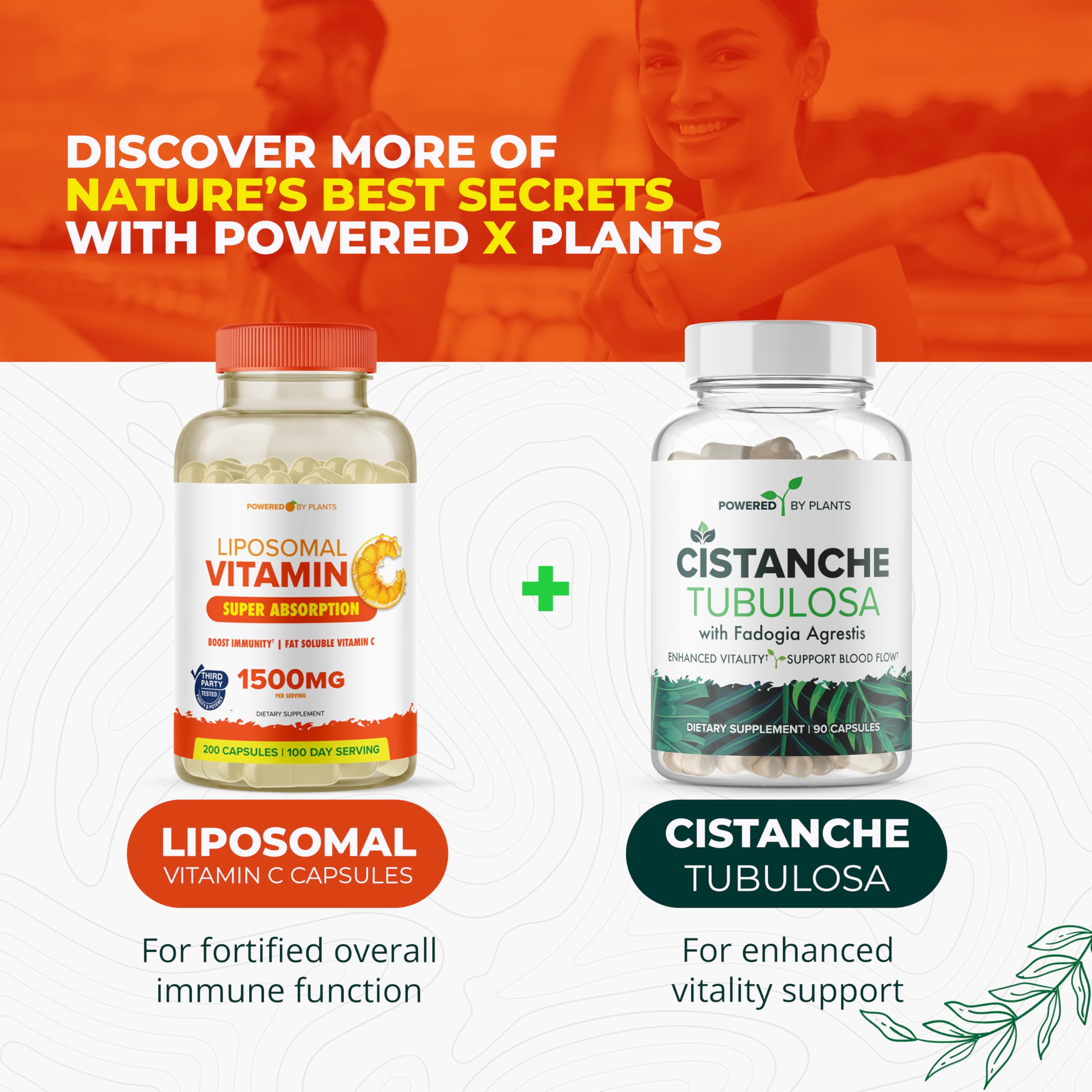 POWERED X PLANTS Liposomal Vitamin C capsules in hand for size reference
