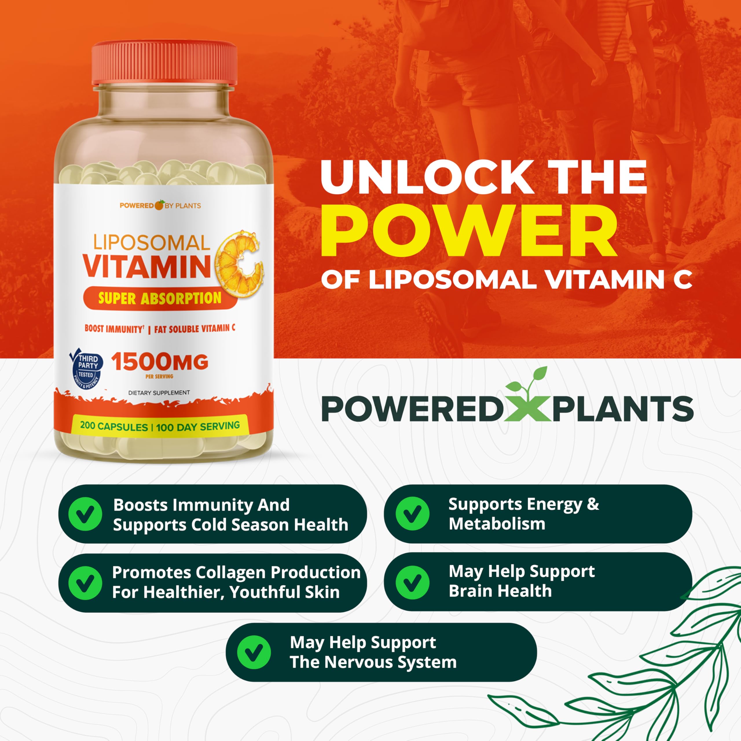 POWERED X PLANTS Liposomal Vitamin C capsules side view