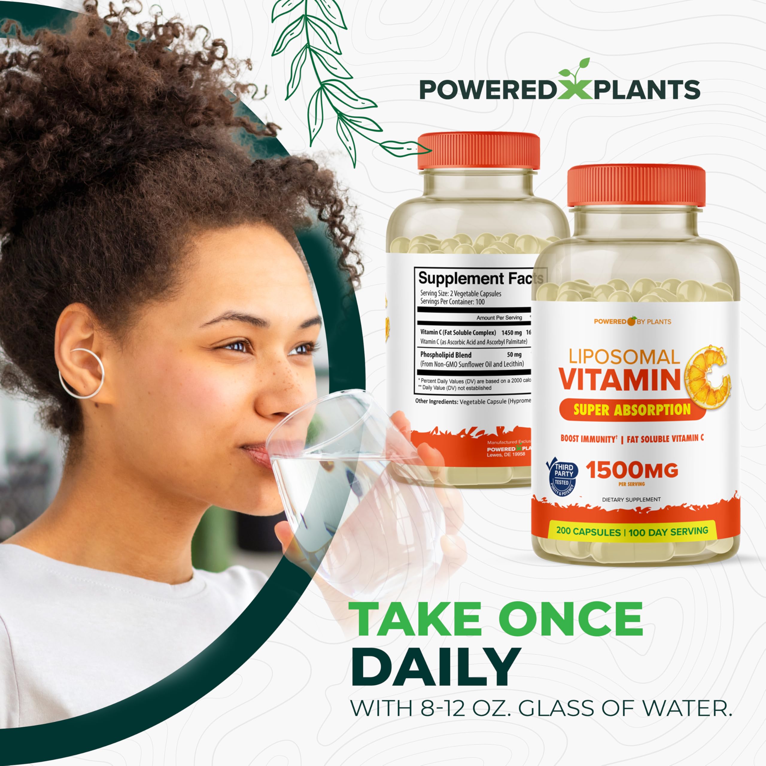 POWERED X PLANTS Liposomal Vitamin C capsules with supplement facts
