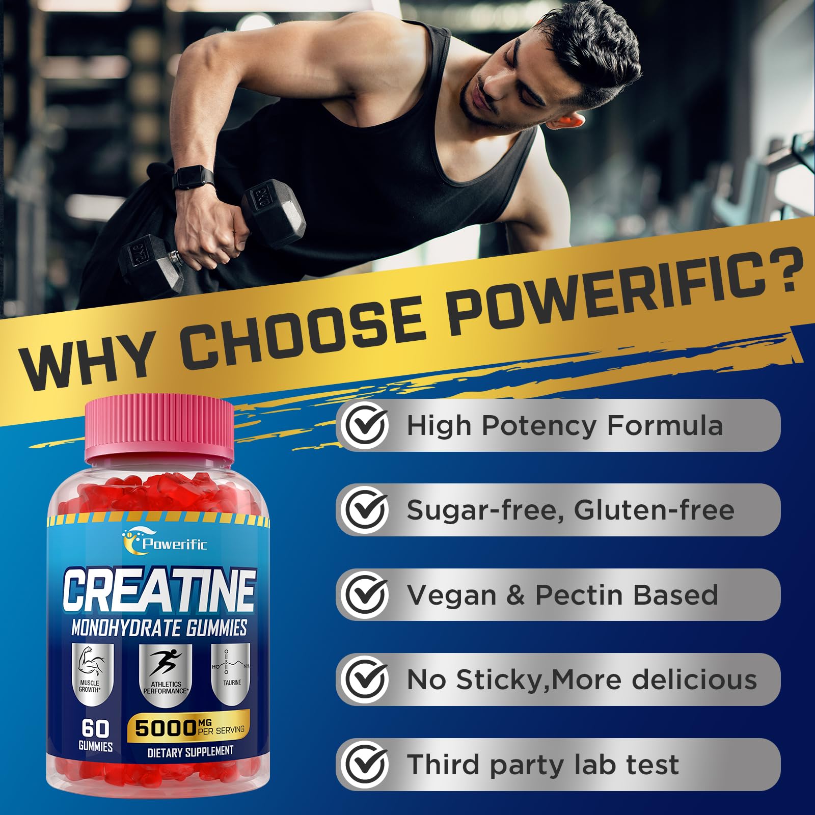 Powerific Creatine Gummies, delicious berry flavours