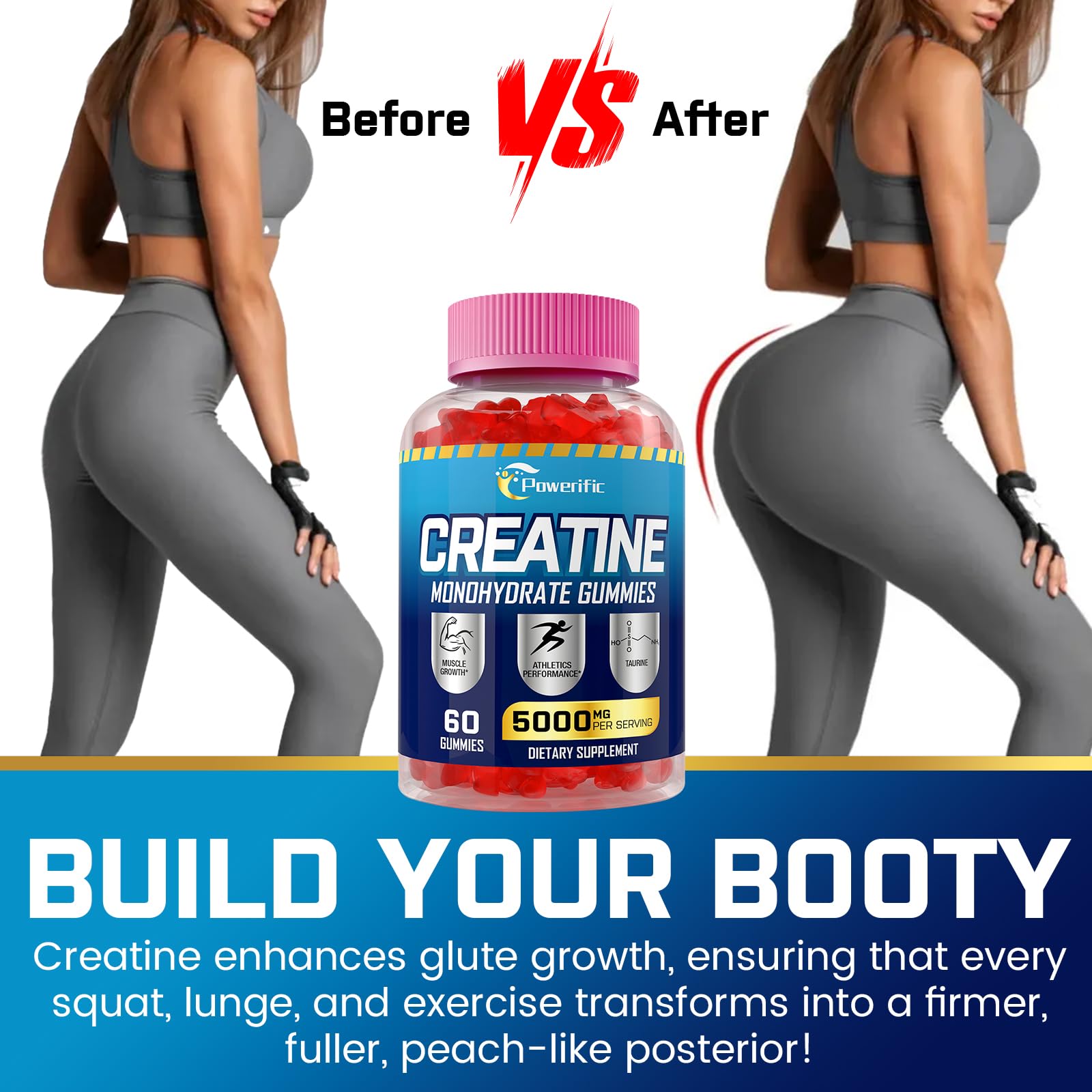 Powerific Creatine Gummies, Vitamin B12 and Taurine included
