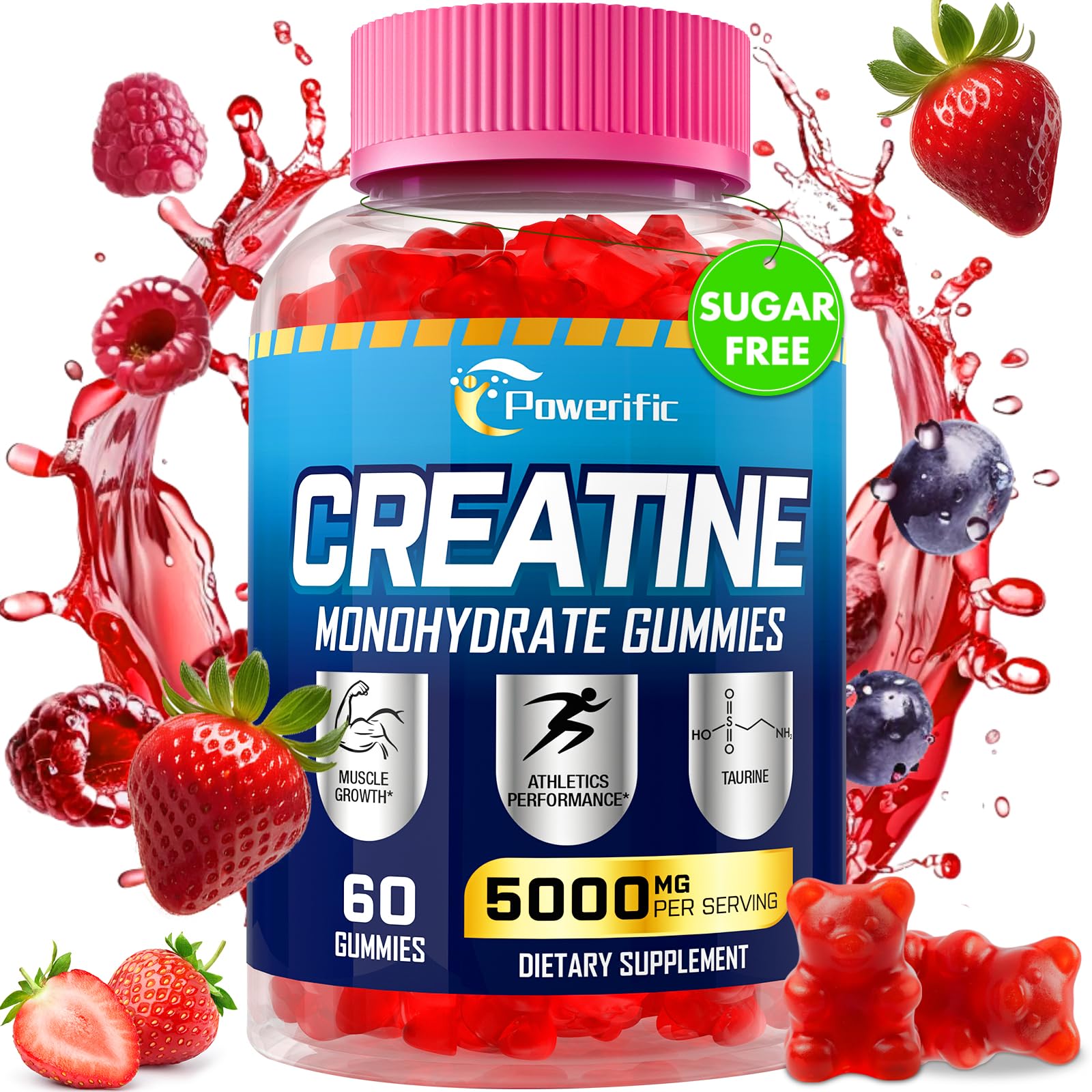 Powerific Creatine Monohydrate Gummies in packaging, 209g