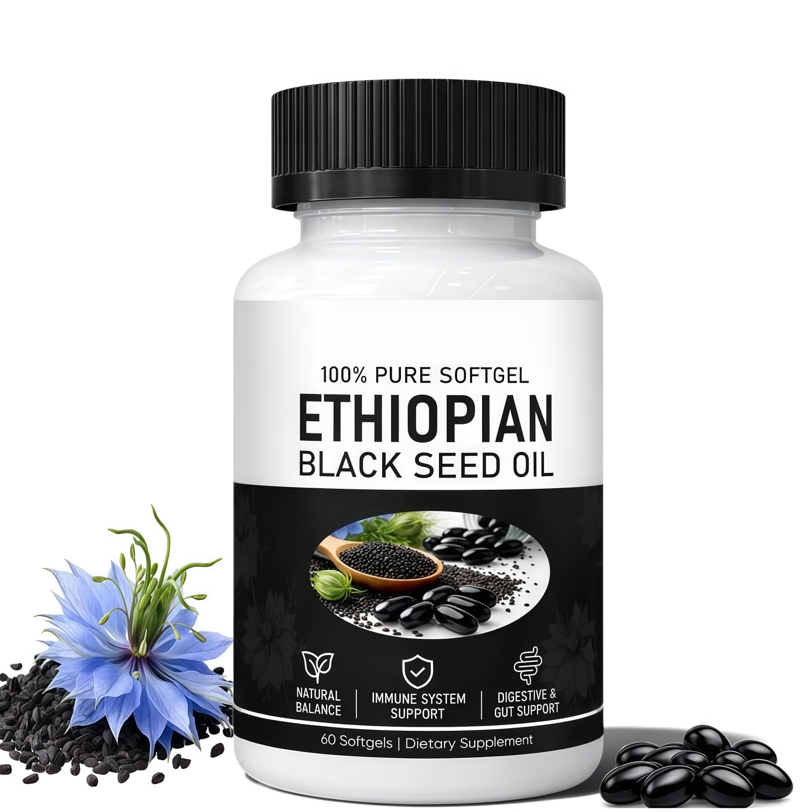 POYICGS Black Seed Oil Softgels 60 count bottle front view