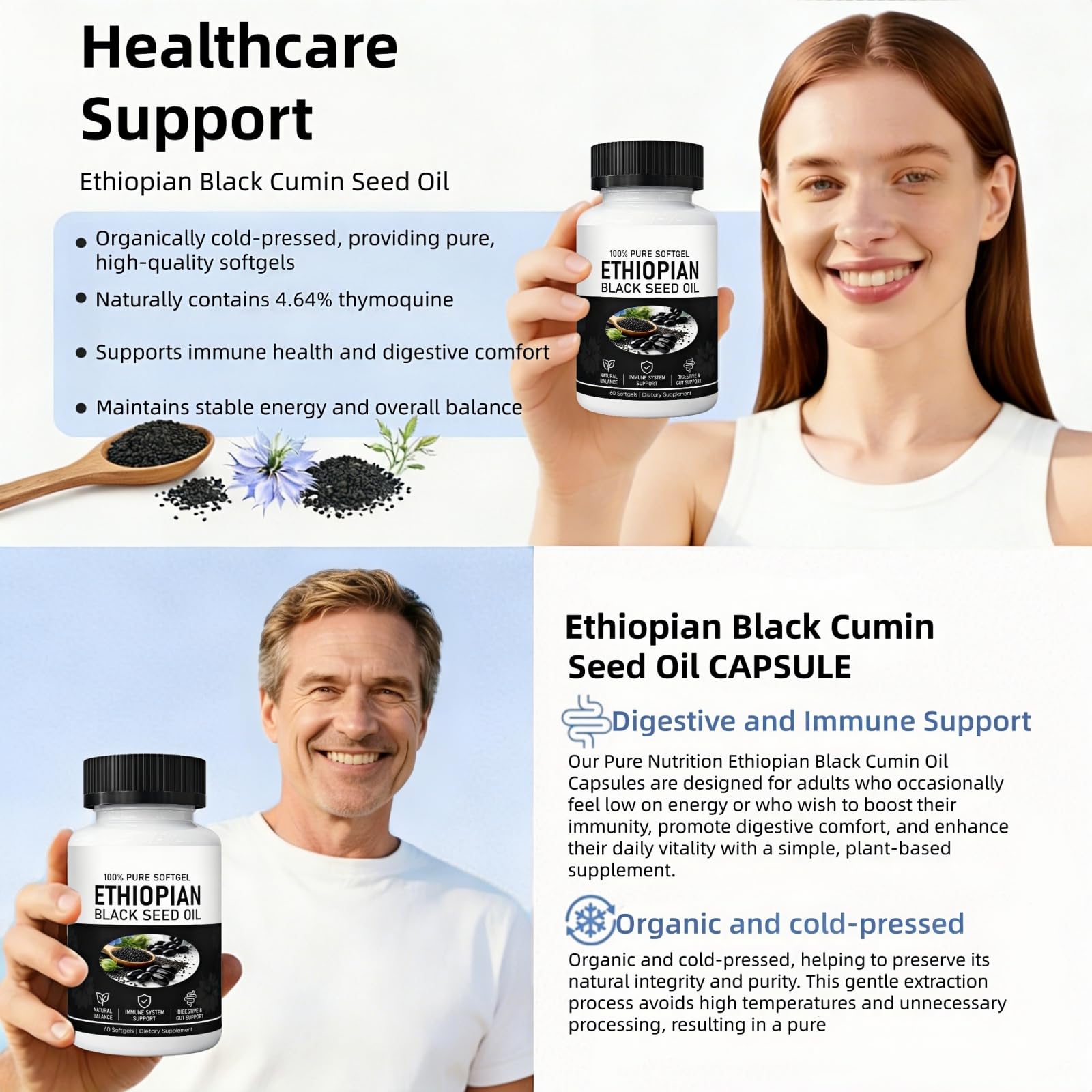POYICGS Black Seed Oil Softgels in a lifestyle setting
