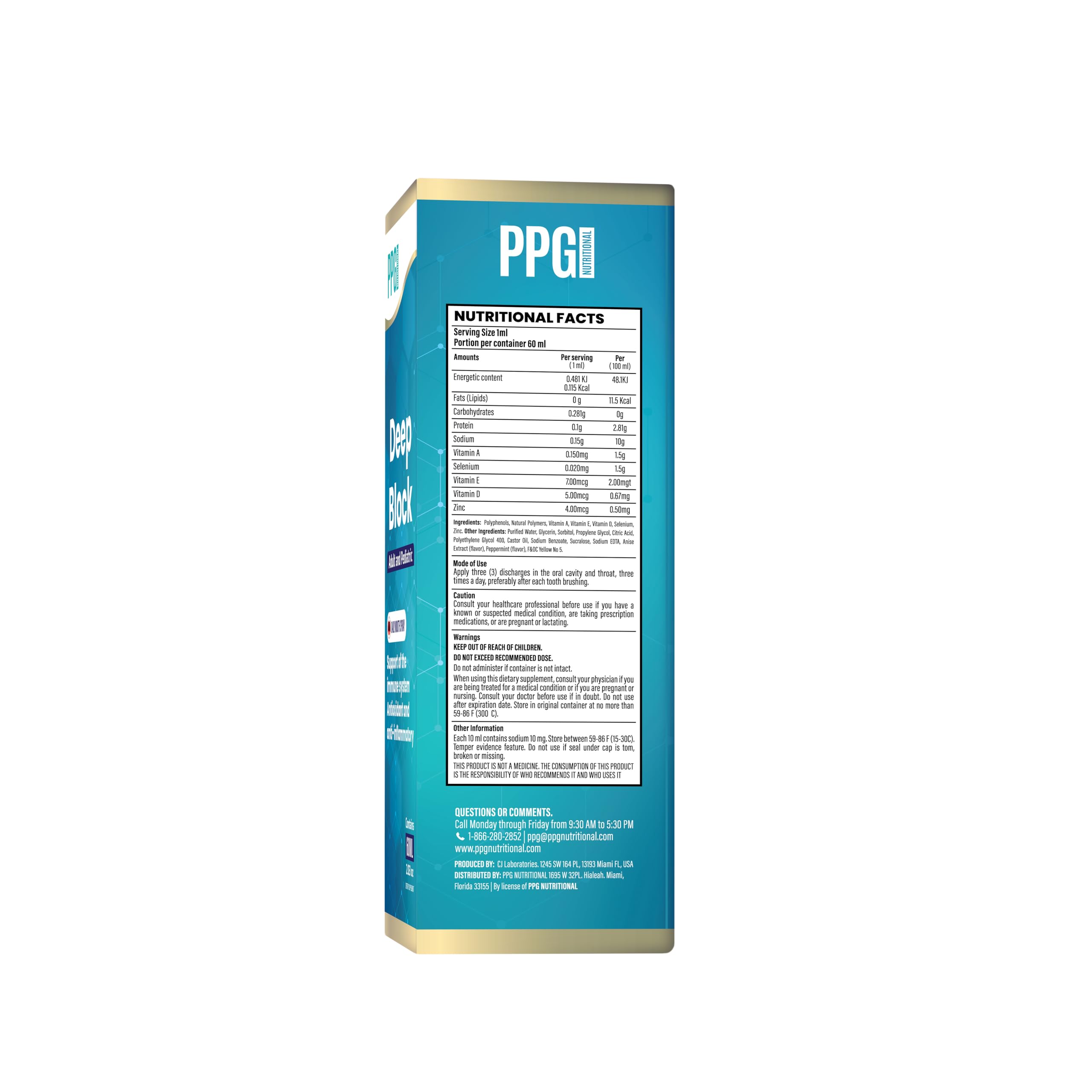 PPG-PLUS Deep Block supplement bottle with a measuring spoon