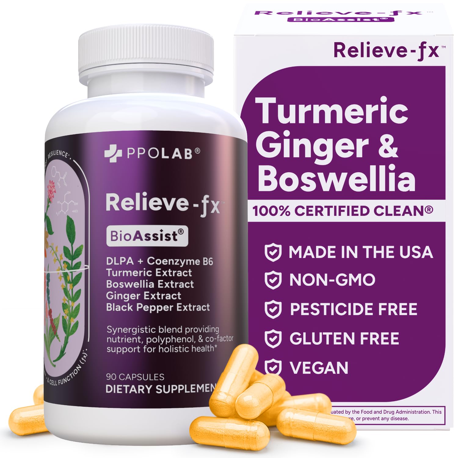 PPO Lab Turmeric Supplement front view with packaging