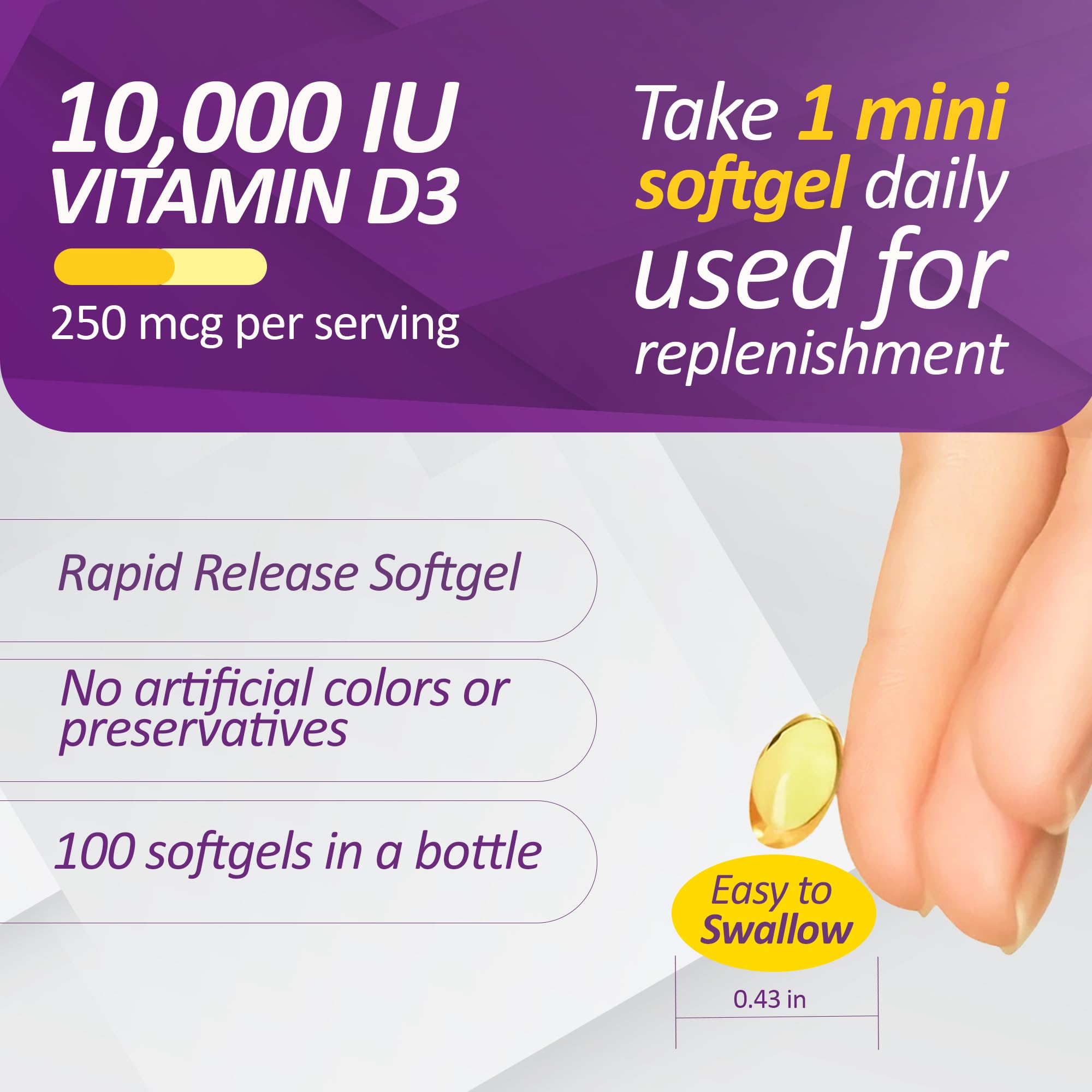 Prati Donaduzzi Vitamin D3 10,000 IU Softgels side view