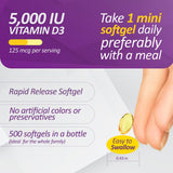 Prati Donaduzzi Vitamin D3 Extra Strength 5000 IU Softgels nutritional information