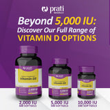 Prati Donaduzzi Vitamin D3 Extra Strength 5000 IU Softgels with measuring spoon