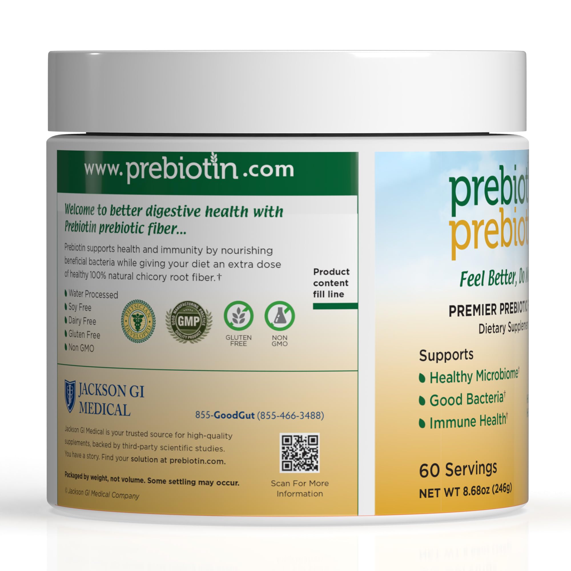 Prebiotin Oligofructose-Enriched Inulin powder in a glass of water