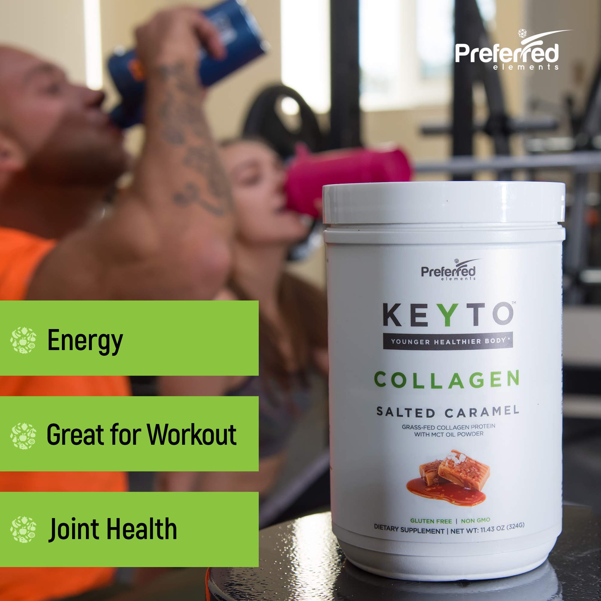 Preferred Elements KEYTO Collagen Protein Powder 323g in a glass