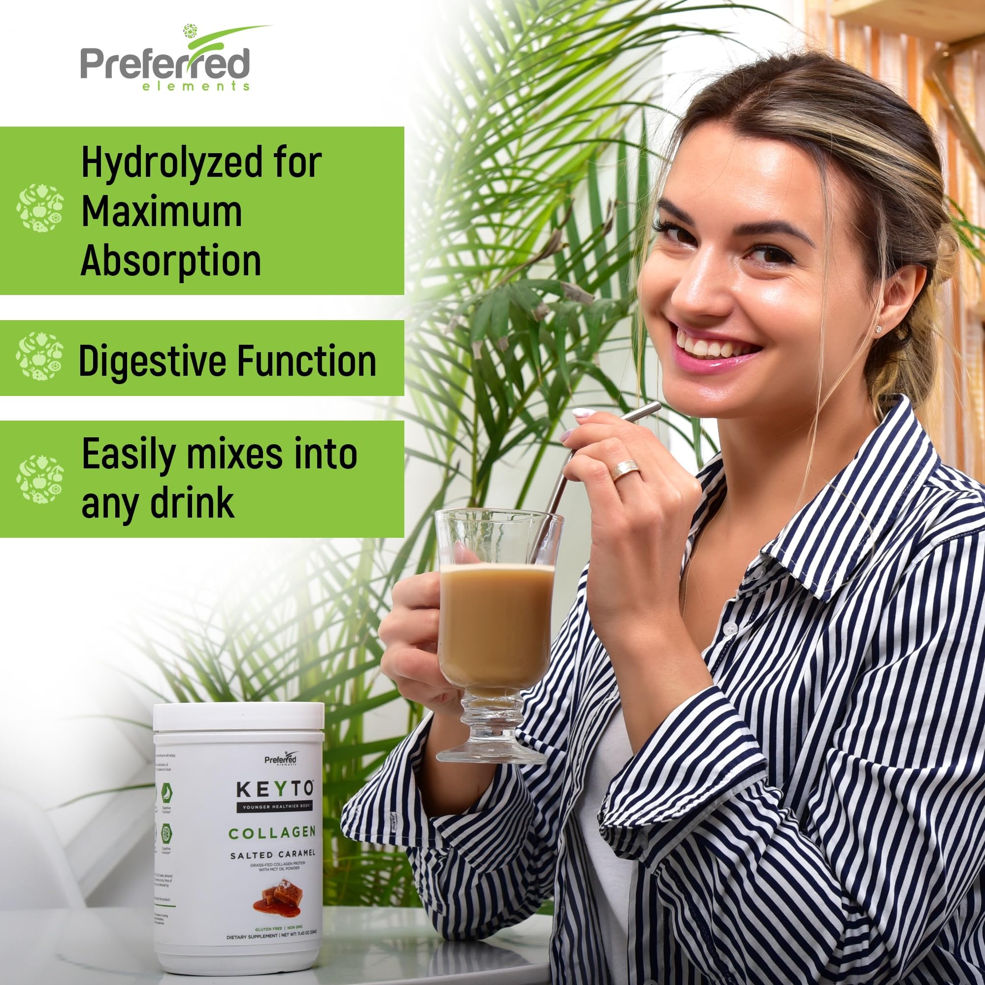 Preferred Elements KEYTO Collagen Protein Powder 323g with MCT Oil