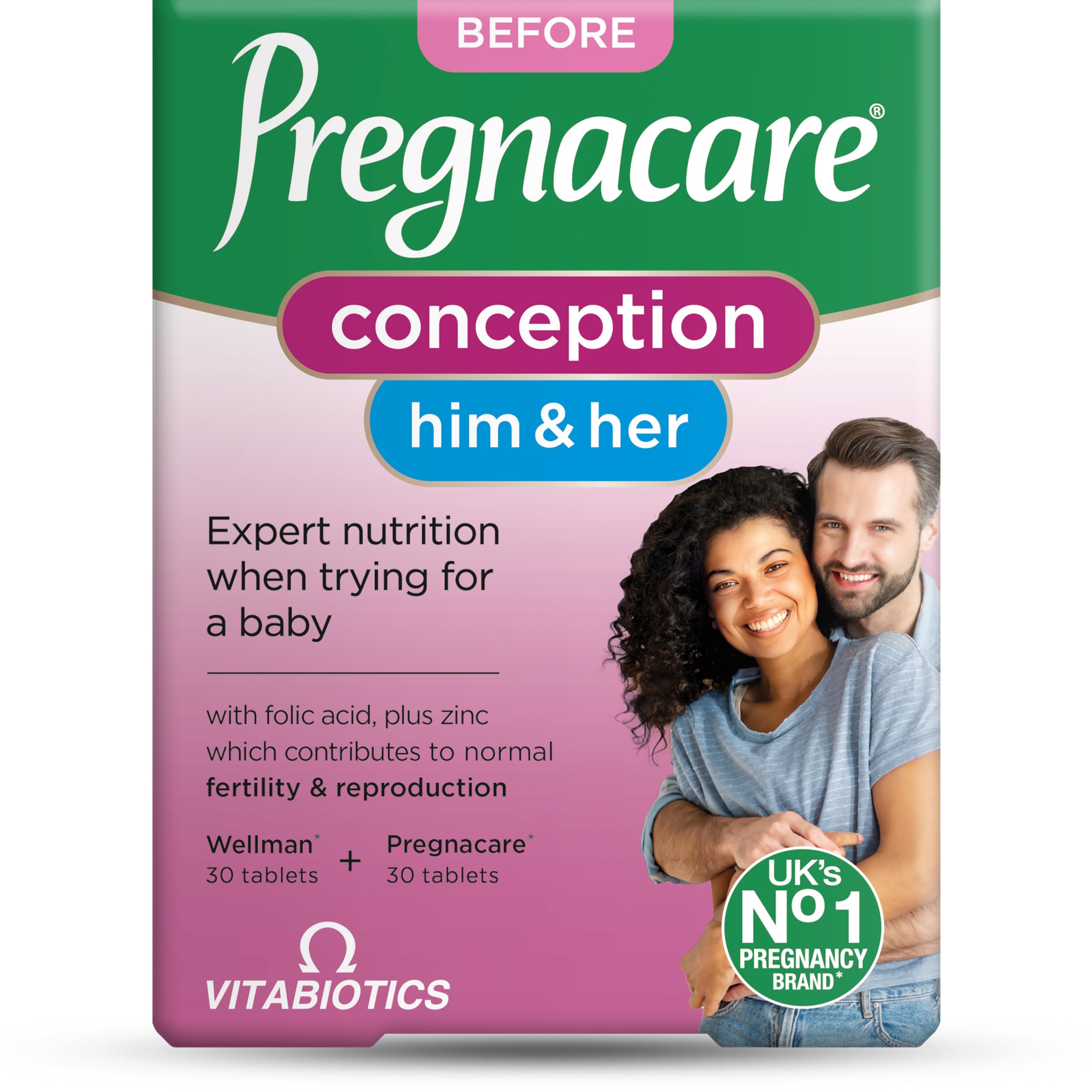 Pregnacare His and Her Conception dual pack front view with both tablet bottles