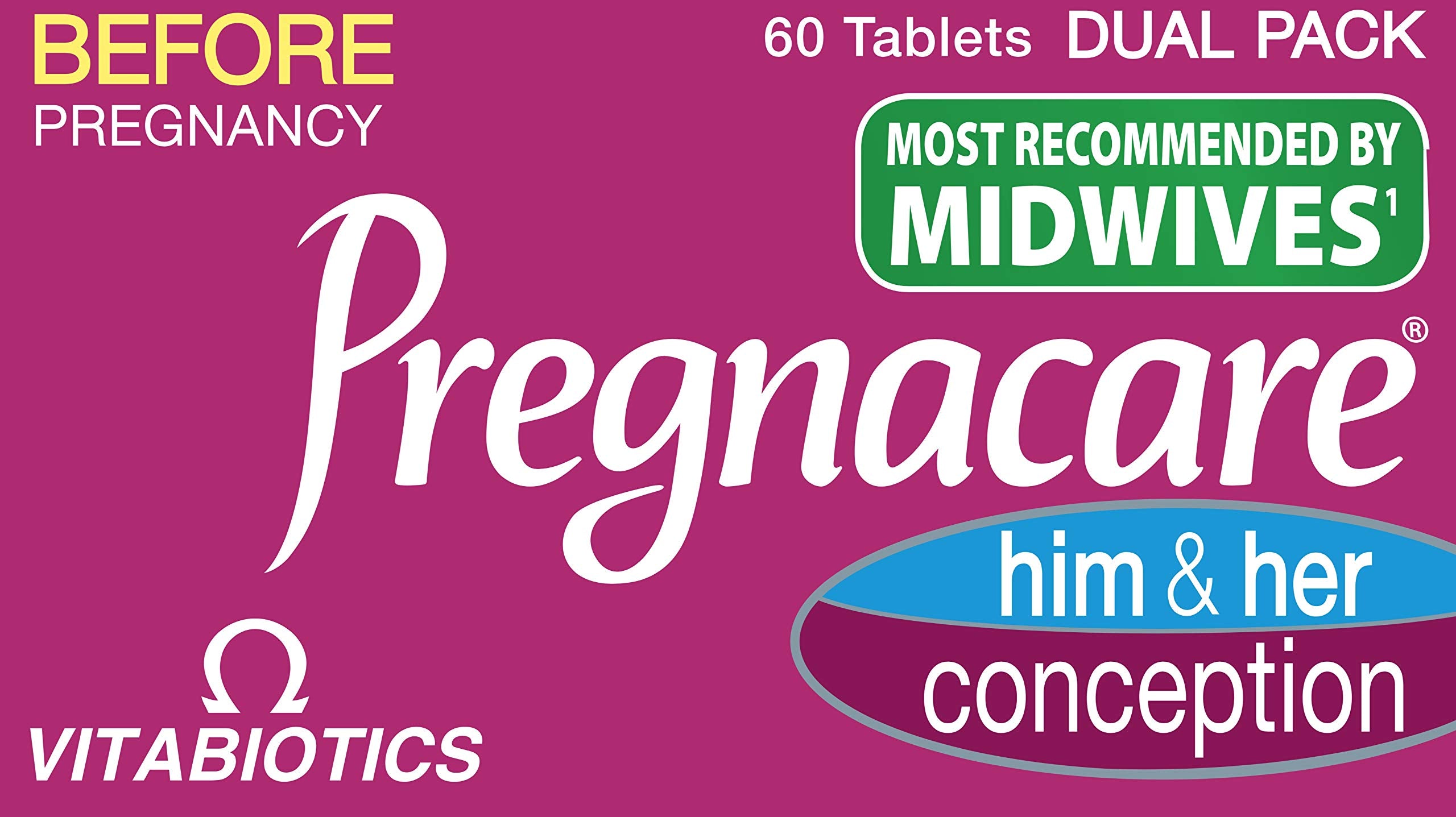 Pregnacare His and Her Conception dual pack with nutritional information displayed
