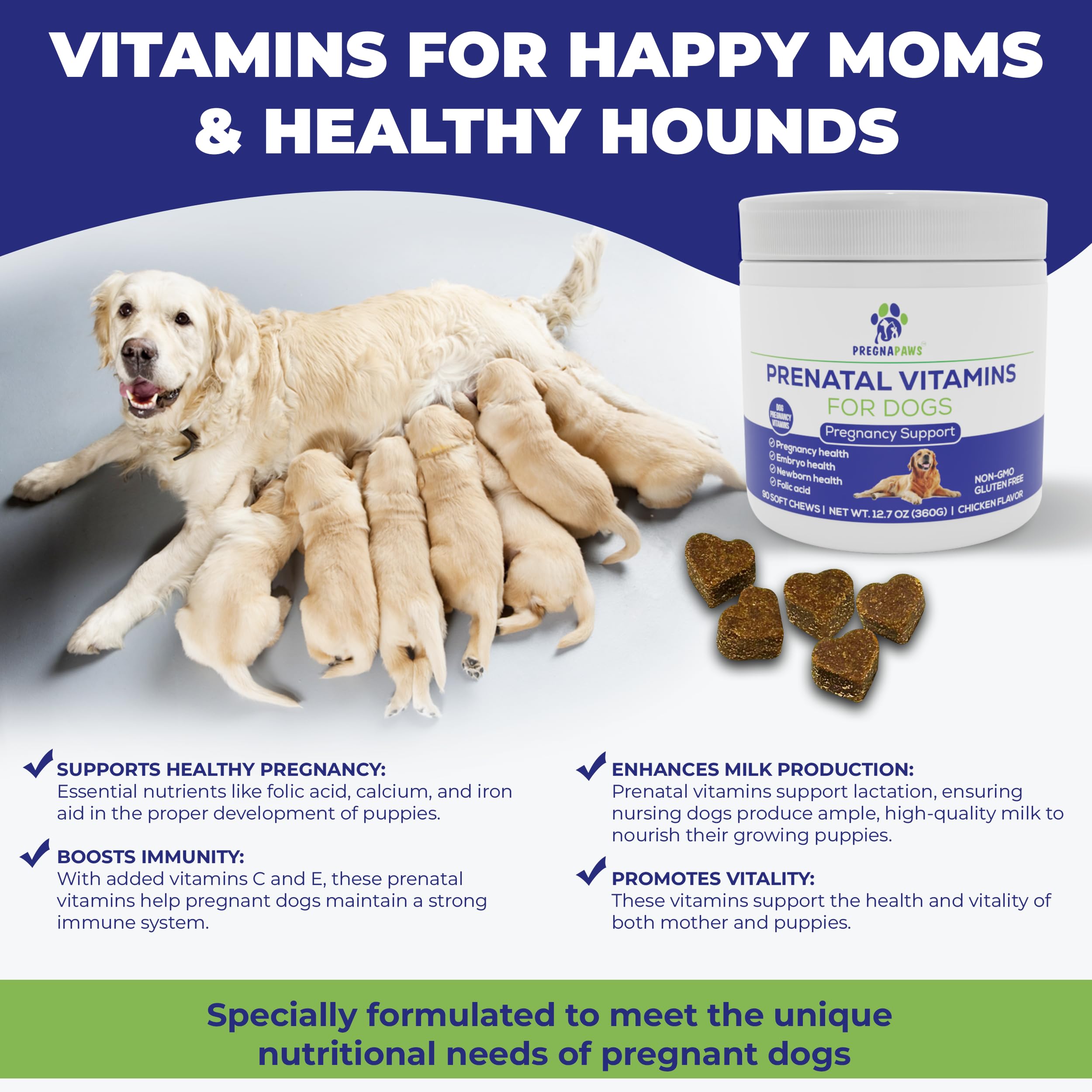 PREGNAPAWS Prenatal Vitamins for Dogs packaging side view