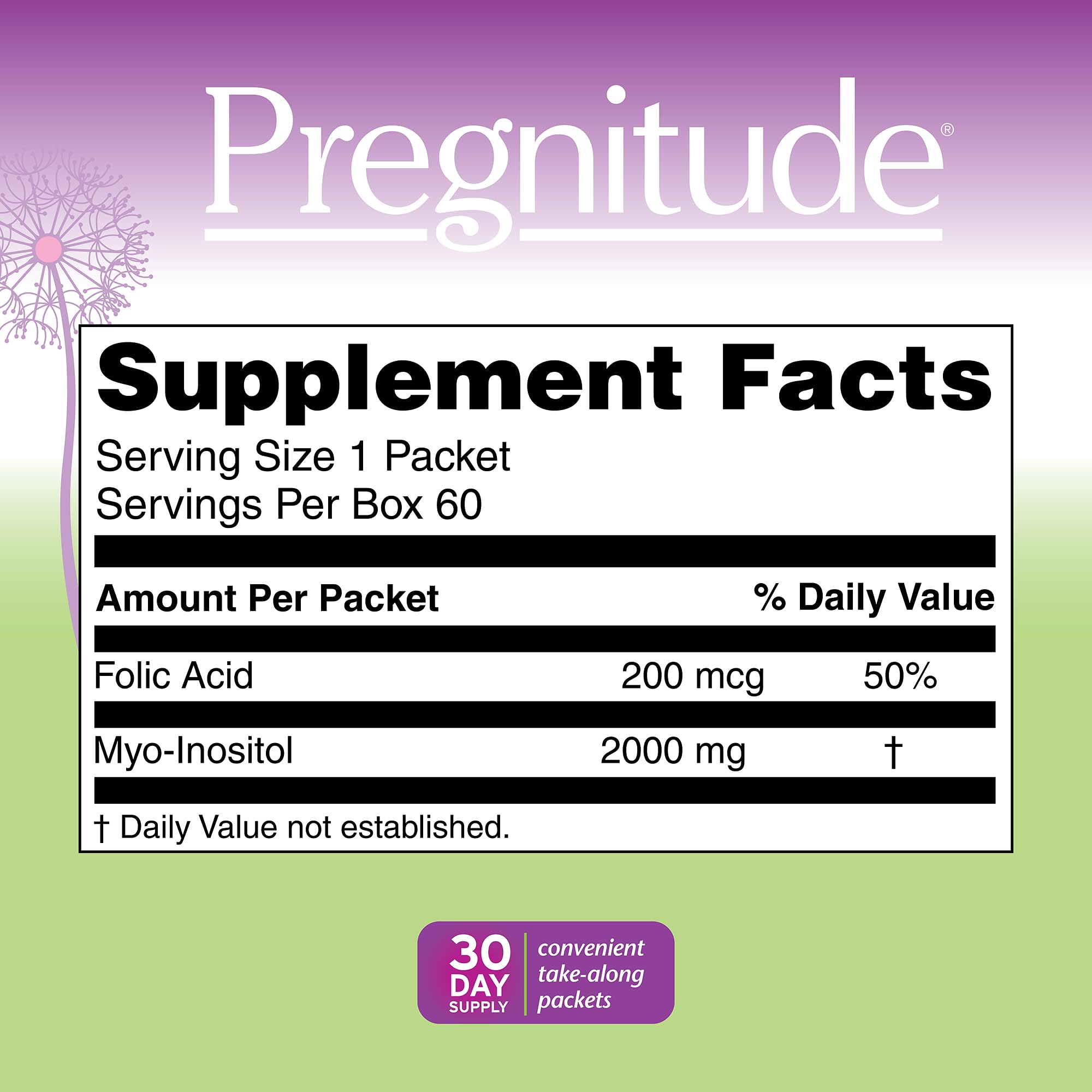 Pregnitude vitamins box showing nutritional information