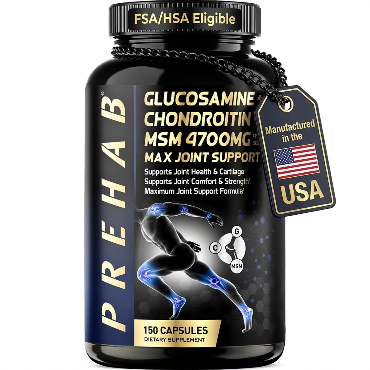 PREHAB Glucosamine Chondroitin MSM supplement front view