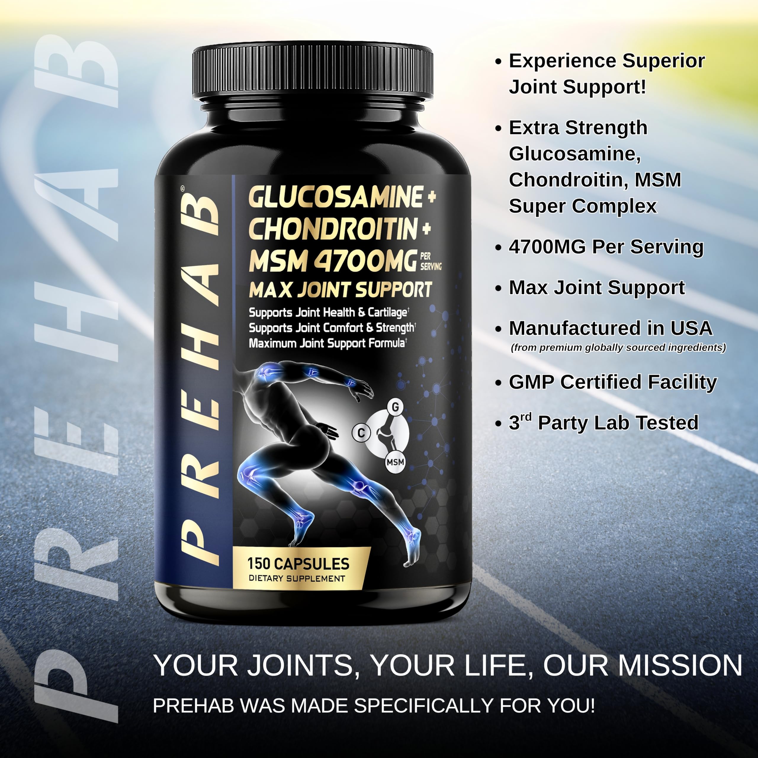 PREHAB Glucosamine Chondroitin MSM supplement lifestyle image