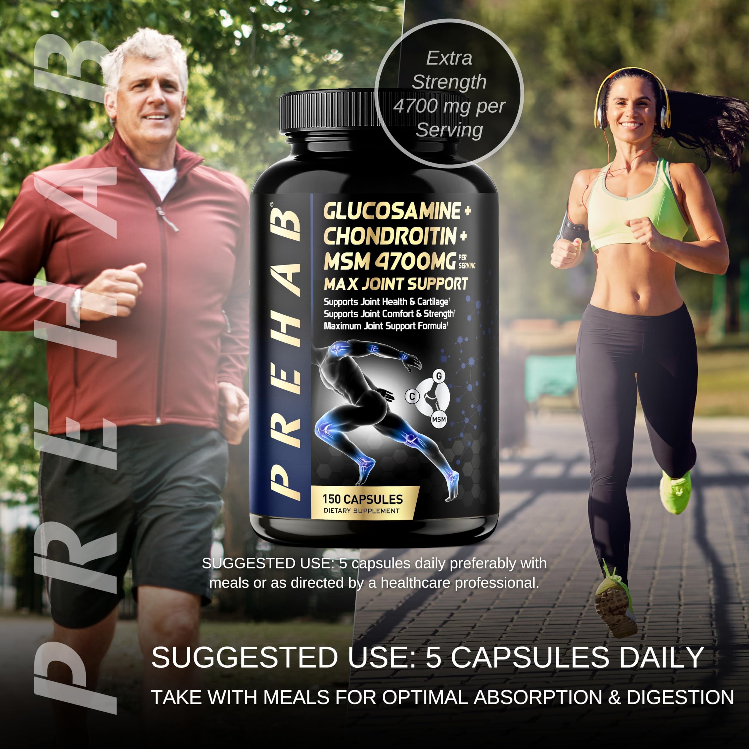 PREHAB Glucosamine Chondroitin MSM supplement on kitchen table