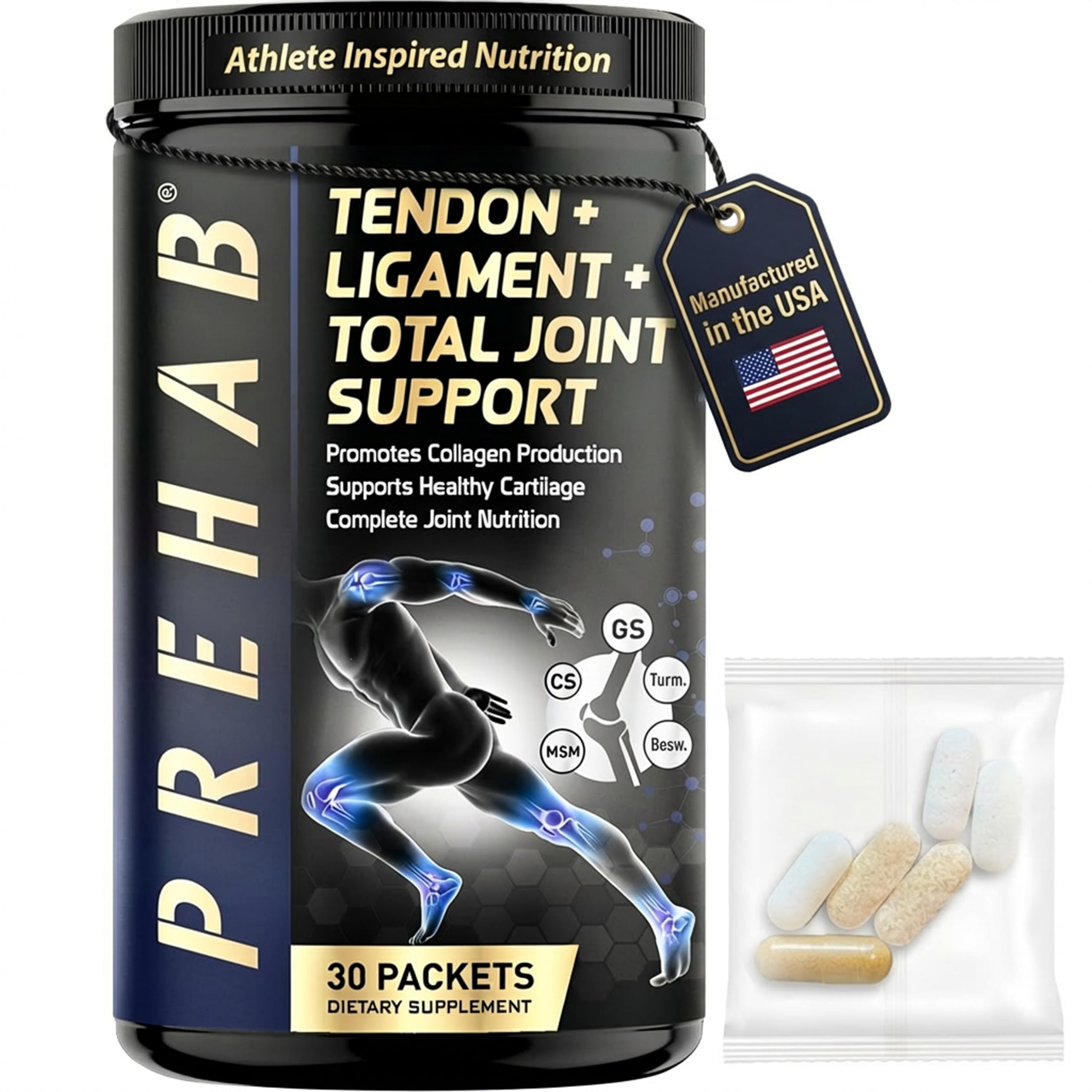 PREHAB Total Joint Support supplement front view with packaging