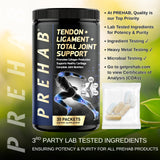 PREHAB Total Joint Support supplement ingredients list on packaging