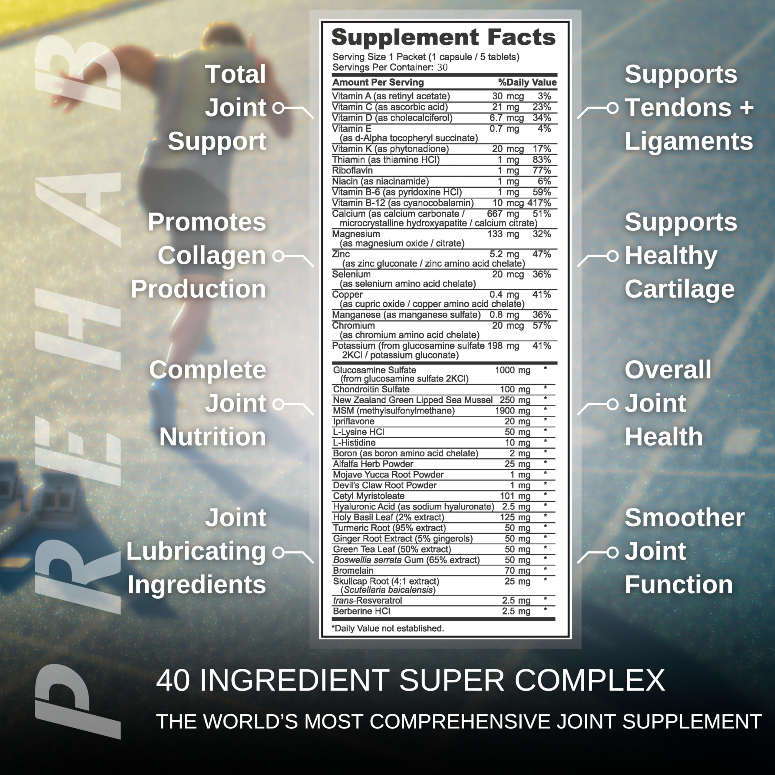 PREHAB Total Joint Support supplement tablets and capsule displayed