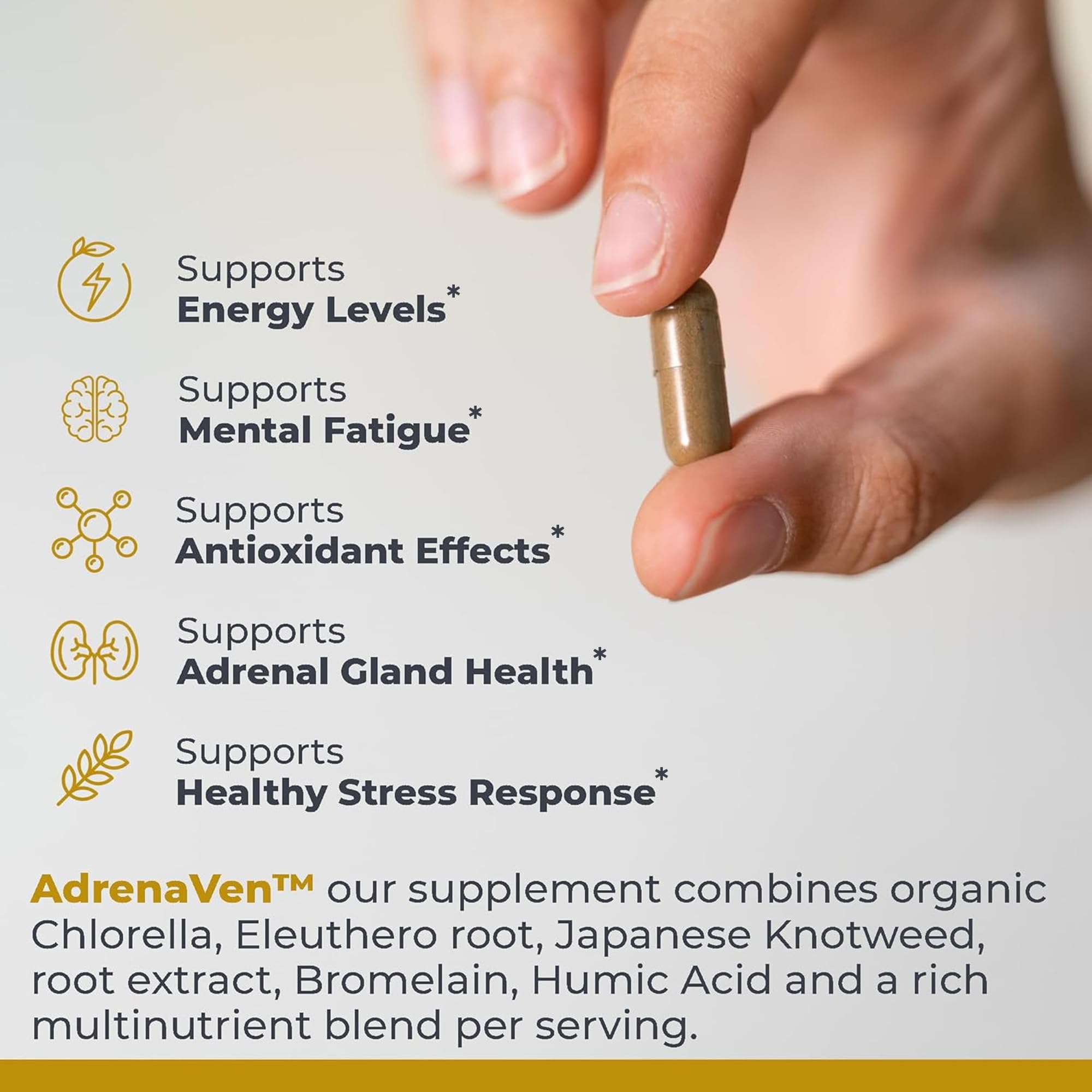 Premier Research Labs AdrenaVen capsules on a wooden table
