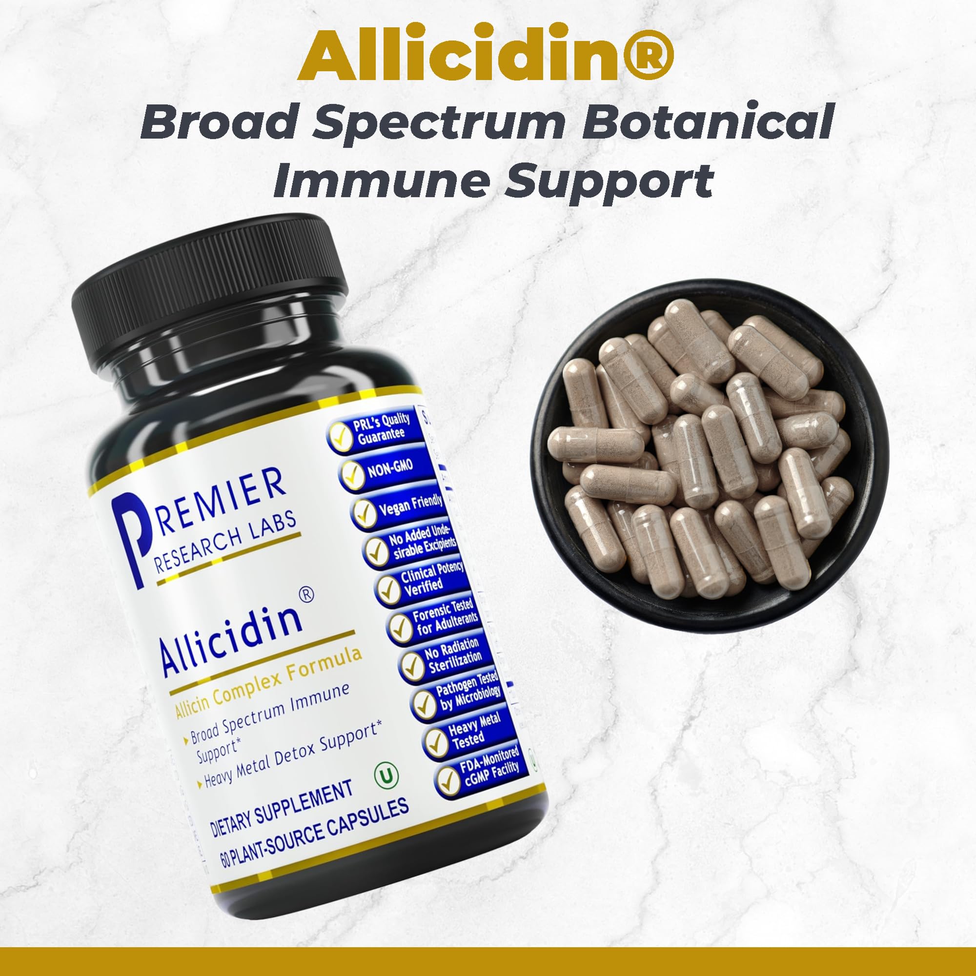 Premier Research Labs Allicidin Garlic Supplement side view