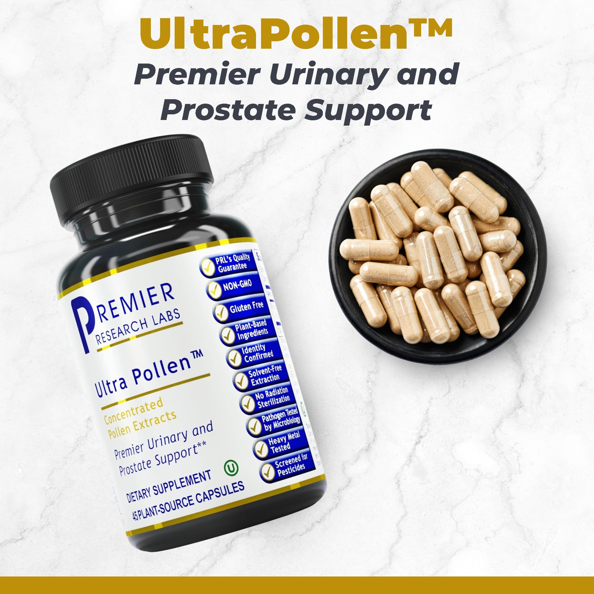 Premier Research Labs Bee Pollen Extract 272mg Capsules side view