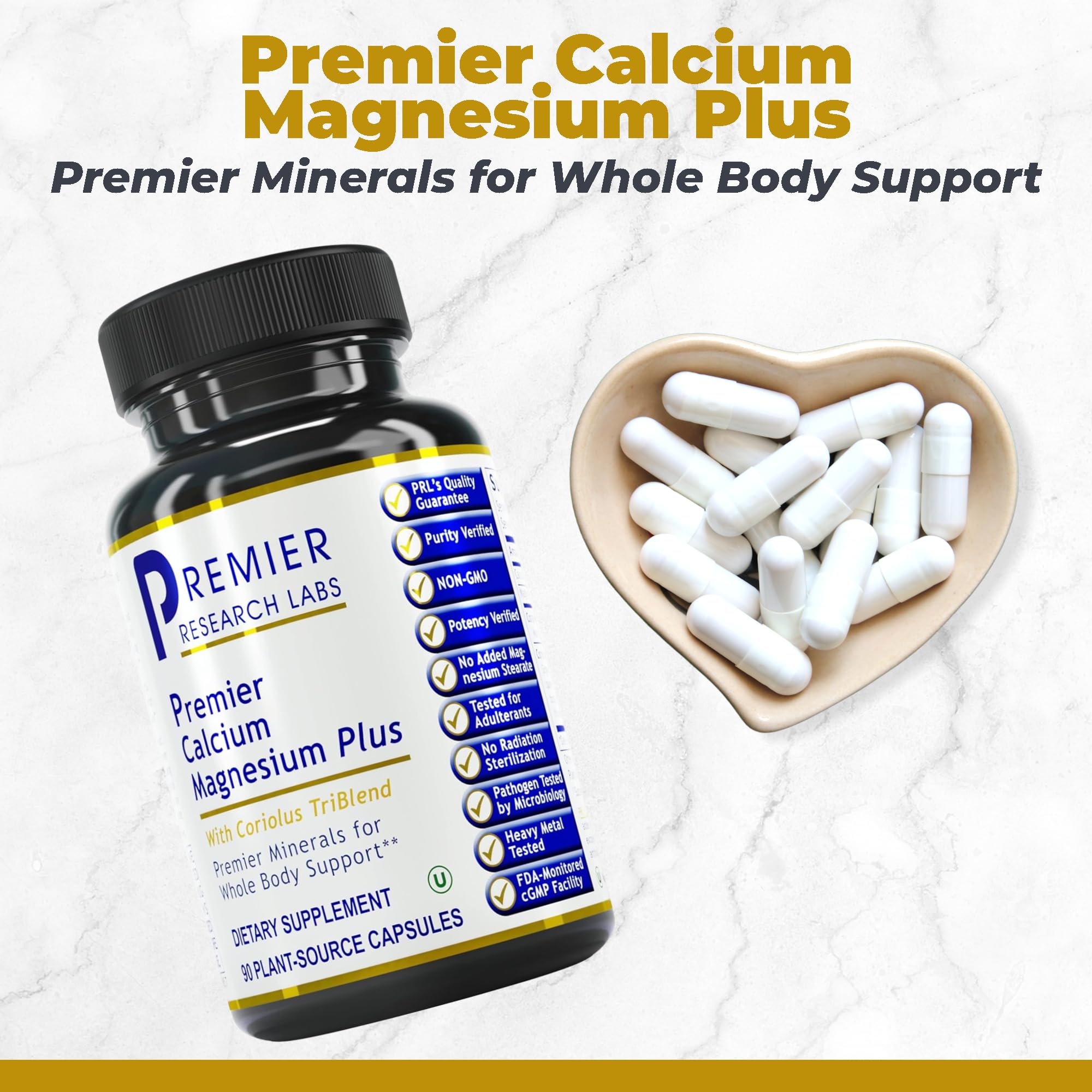 Premier Research Labs Calcium Magnesium Plus supplement side view