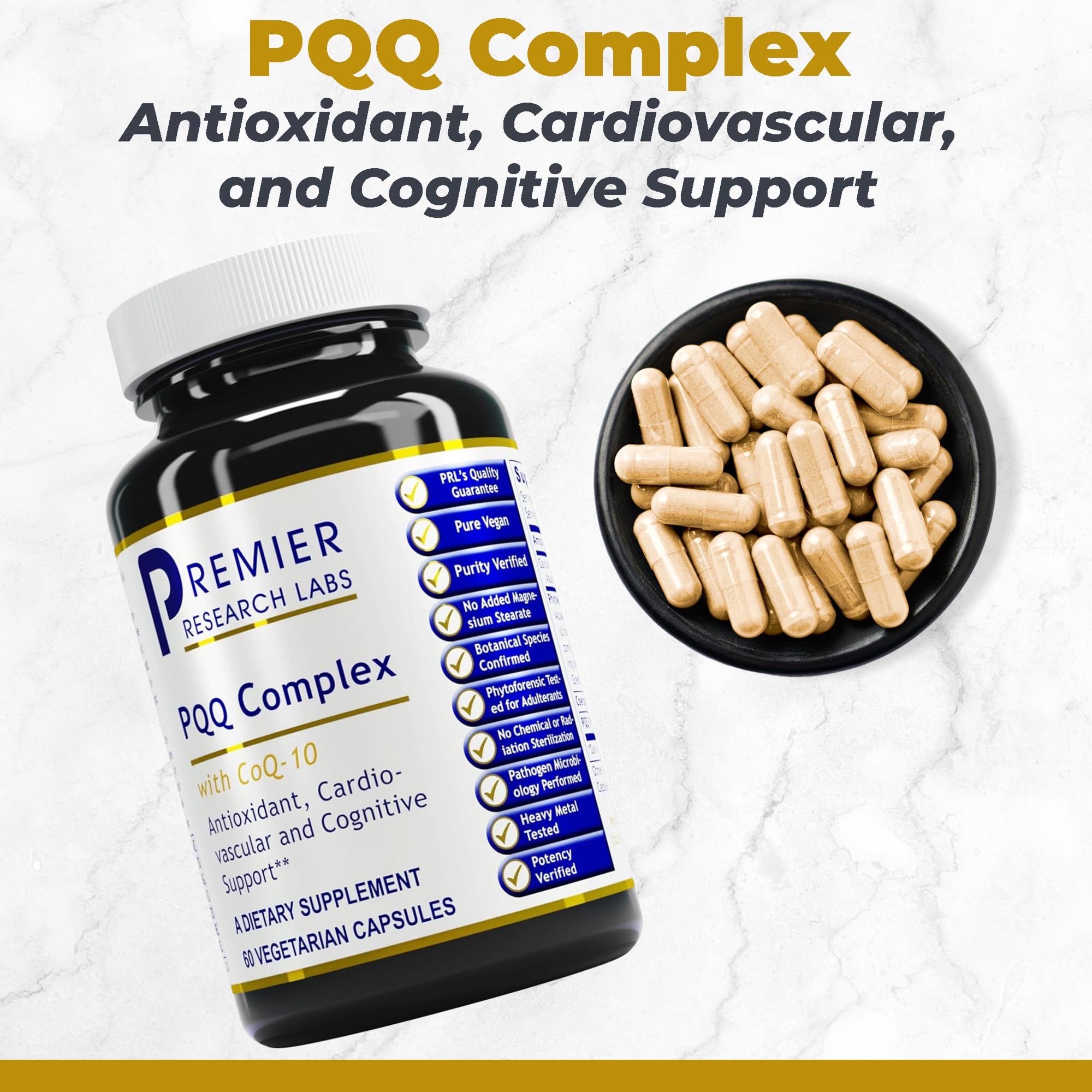 Premier Research Labs CoQ10 PQQ Complex 50mg capsules side view