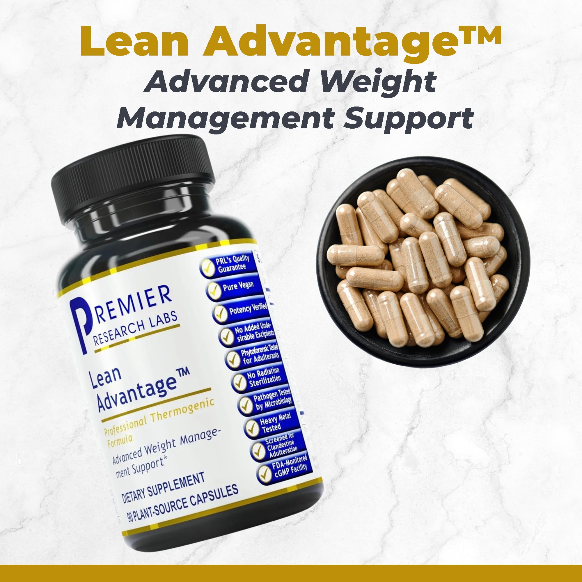 Premier Research Labs Lean Advantage supplement bottle side view