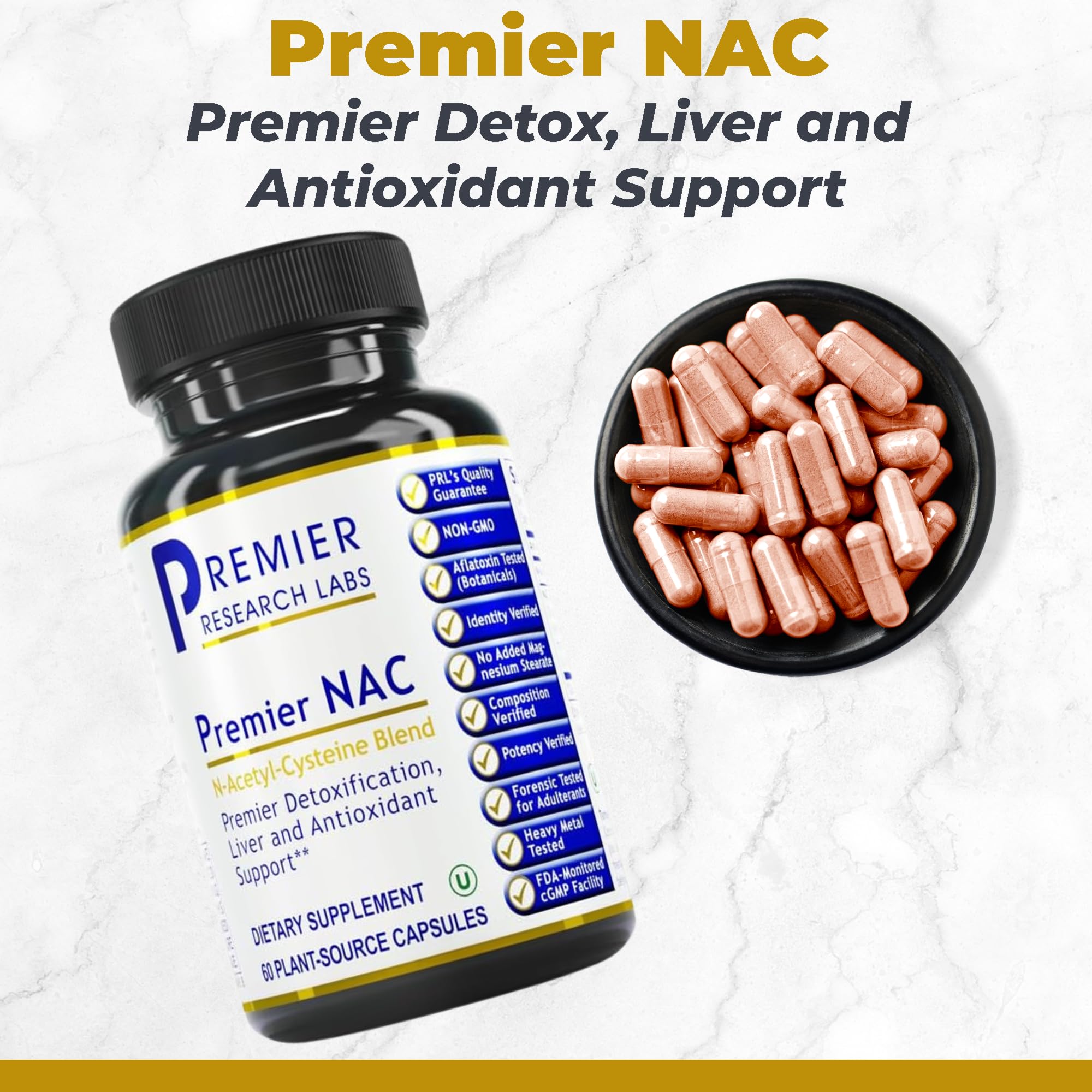 Premier Research Labs N-Acetyl-L-Cysteine 300mg supplement side view