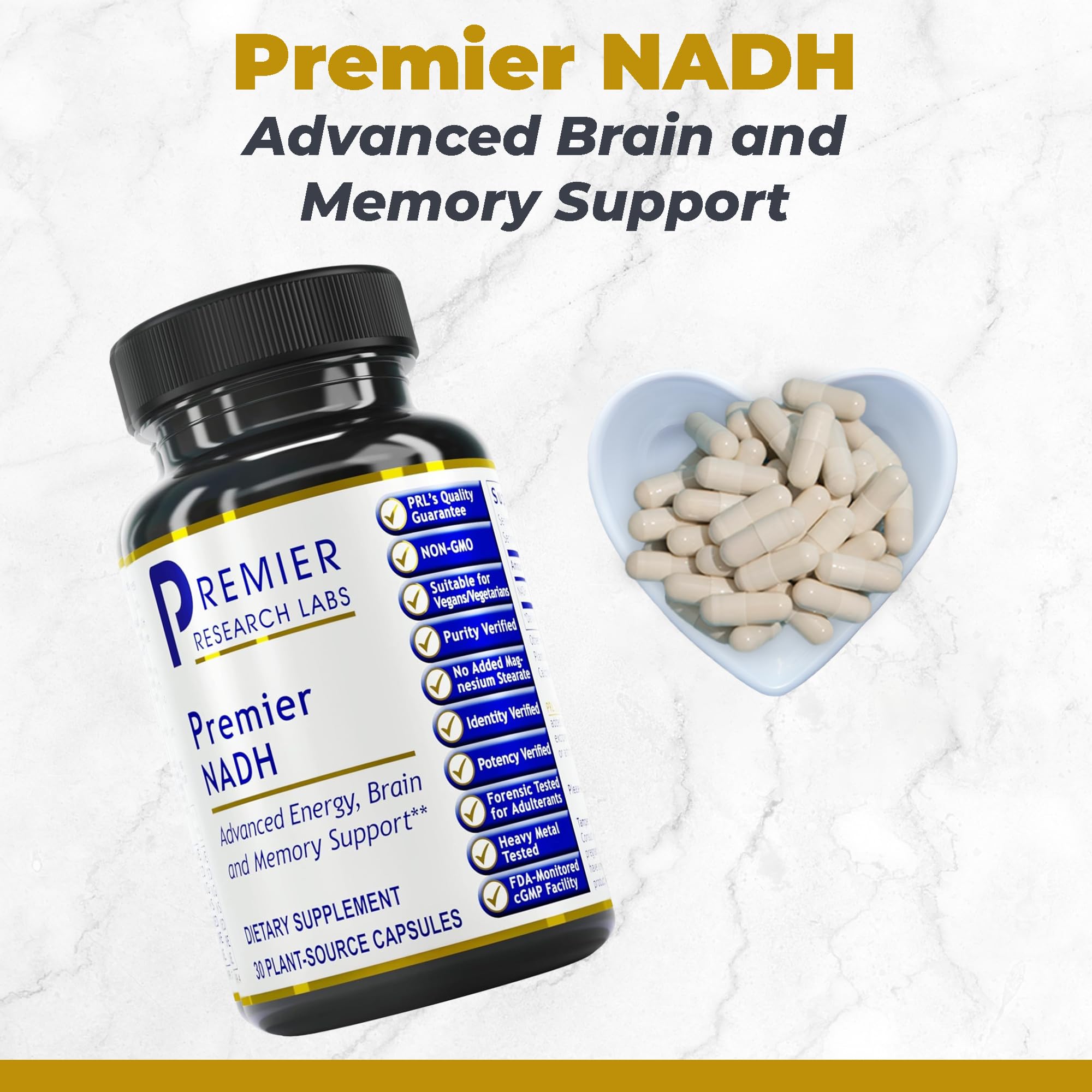 Premier Research Labs NADH Supplement 10mg side view