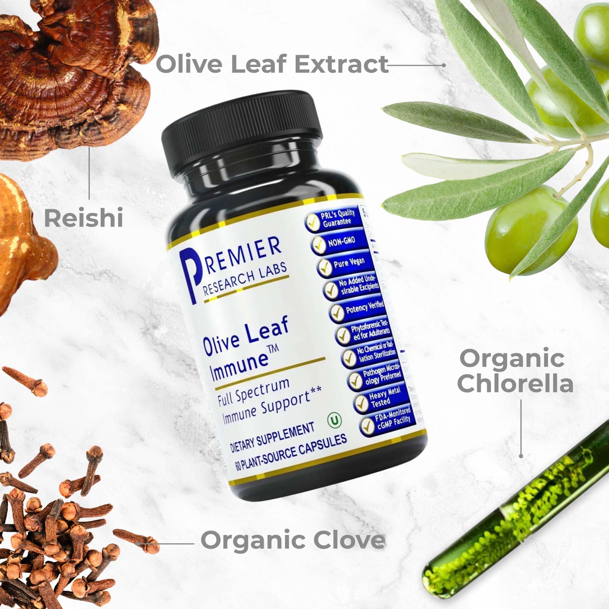 Premier Research Labs Olive Leaf Extract 500mg Capsules bottle top