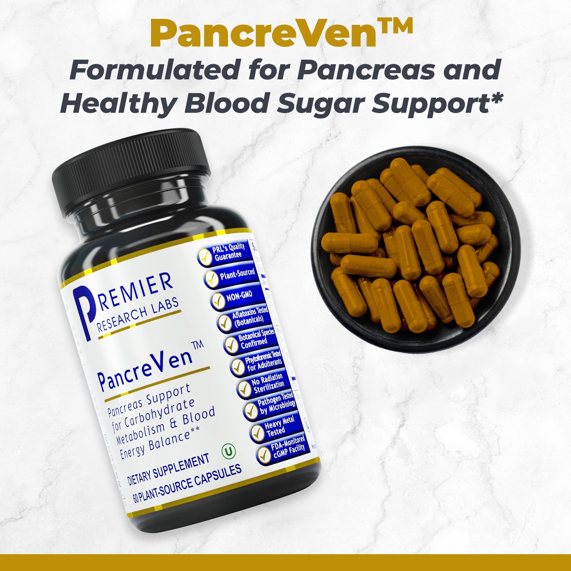Premier Research Labs Pancreas Support Supplement back view with ingredients