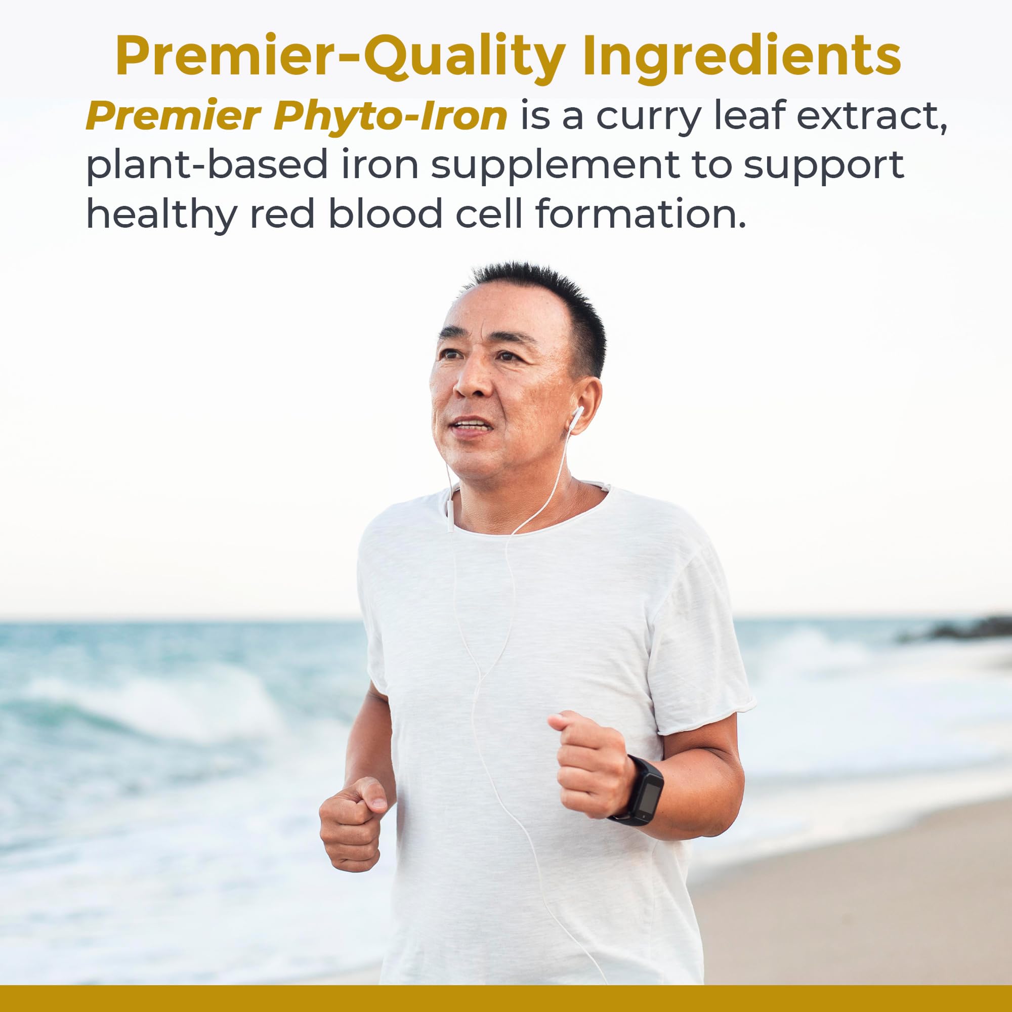 Premier Research Labs Phyto-Iron capsules on a wooden surface