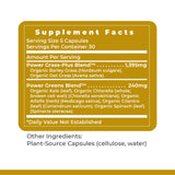 Premier Research Labs Super Greens Supplement 100g capsules with a measuring spoon