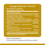 Premier Research Labs Vitamin B Complex capsules on a wooden surface