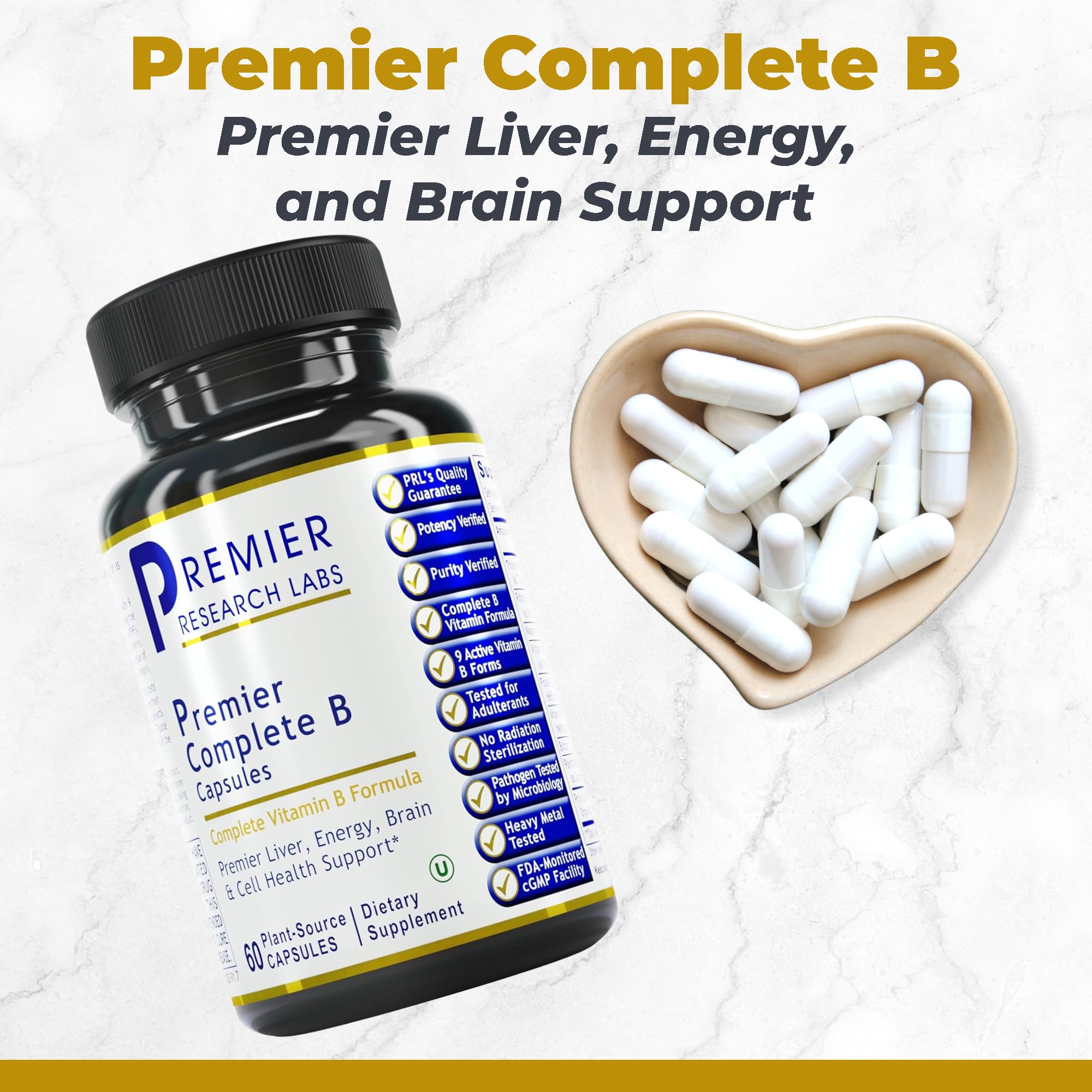 Premier Research Labs Vitamin B Complex side view with label