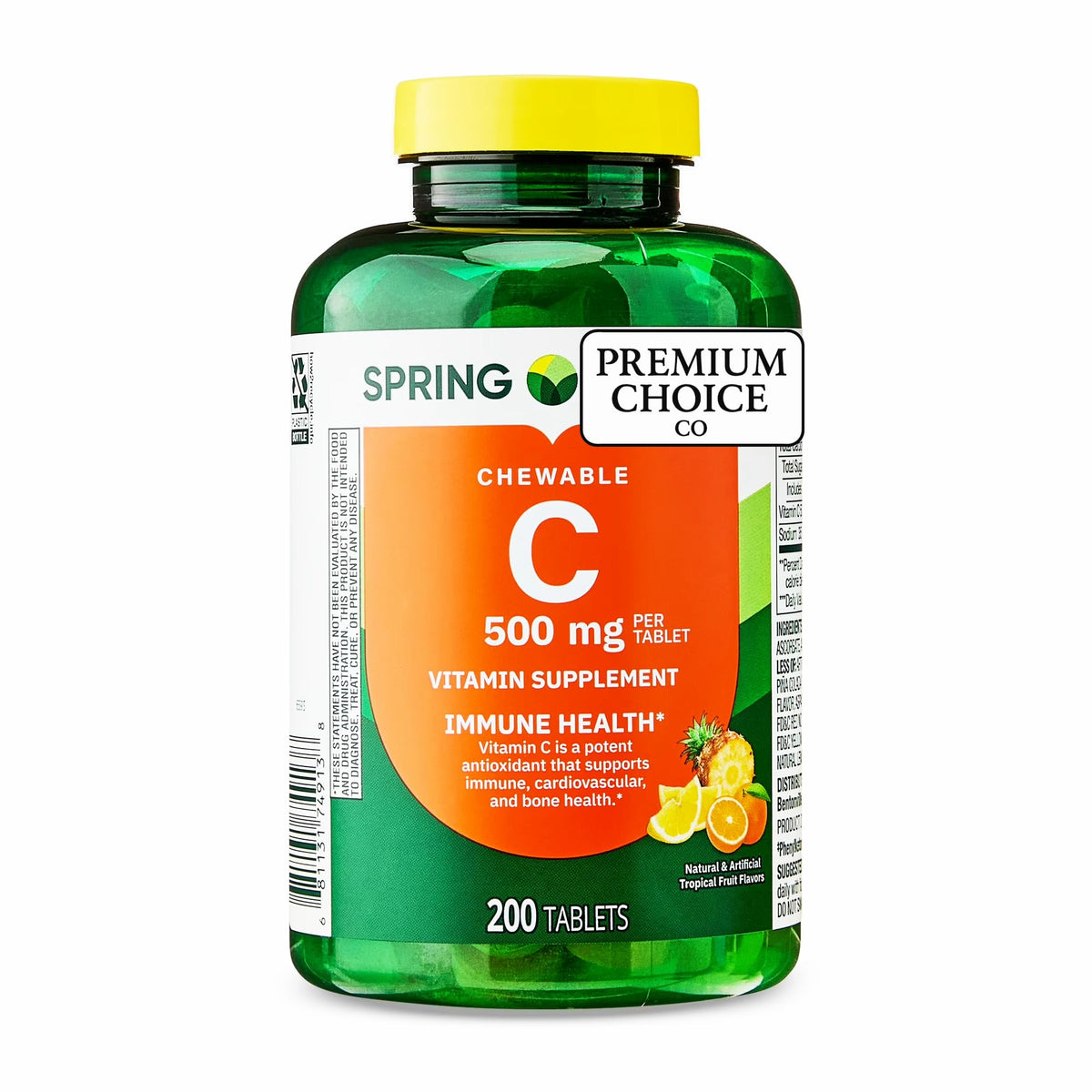 Premium Choice Co Vitamin C 500mg Chewable Tablets front view