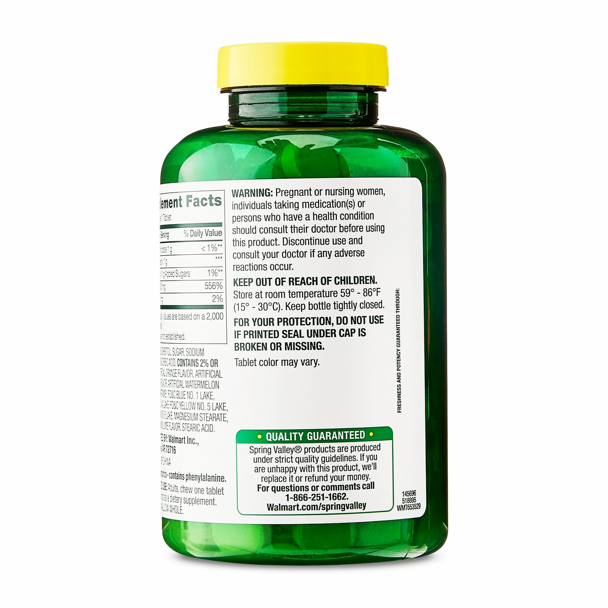 Premium Choice Co Vitamin C 500mg Chewable Tablets side view showing tablet size