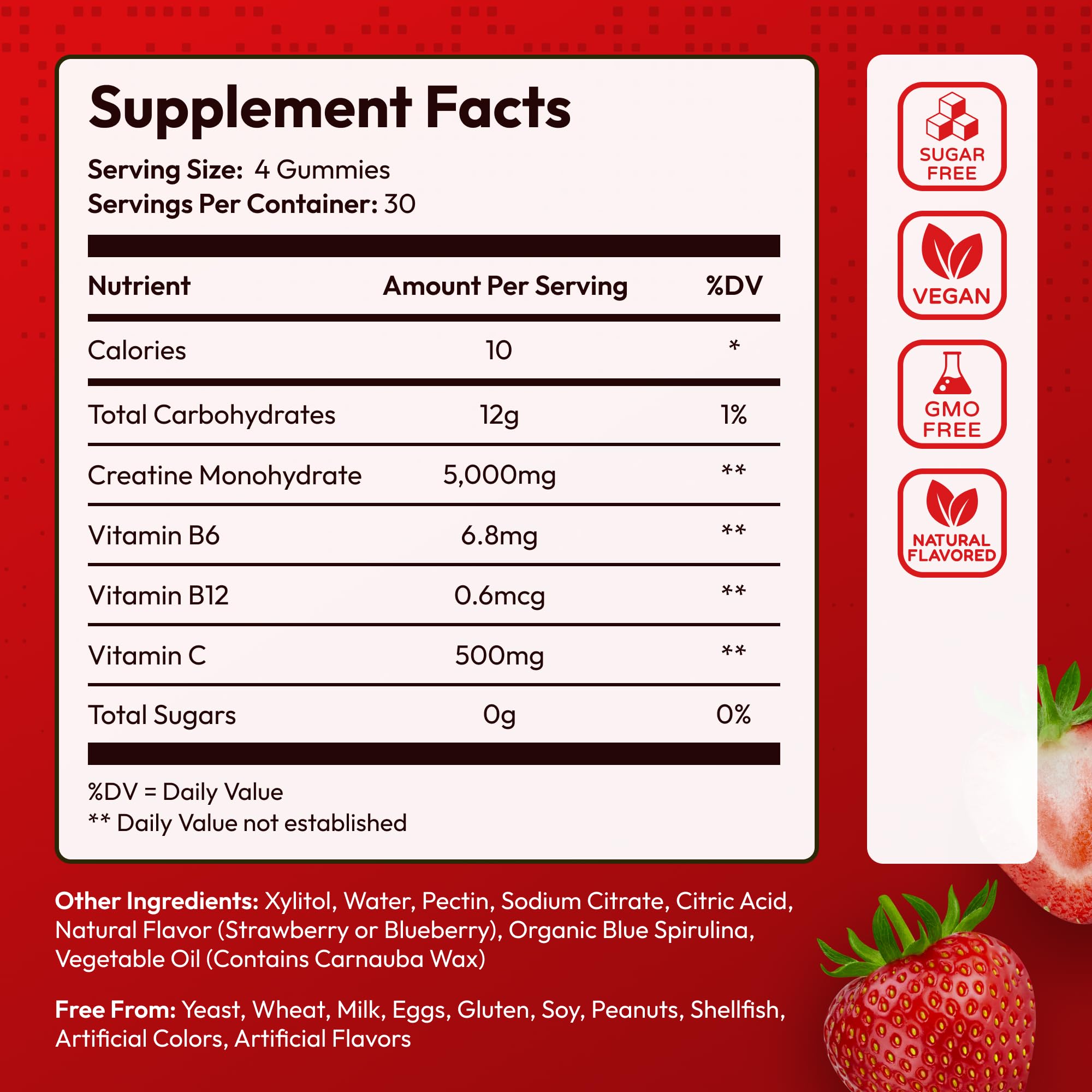 Premium Select Nutrition Creatine HCL Gummies showing serving size